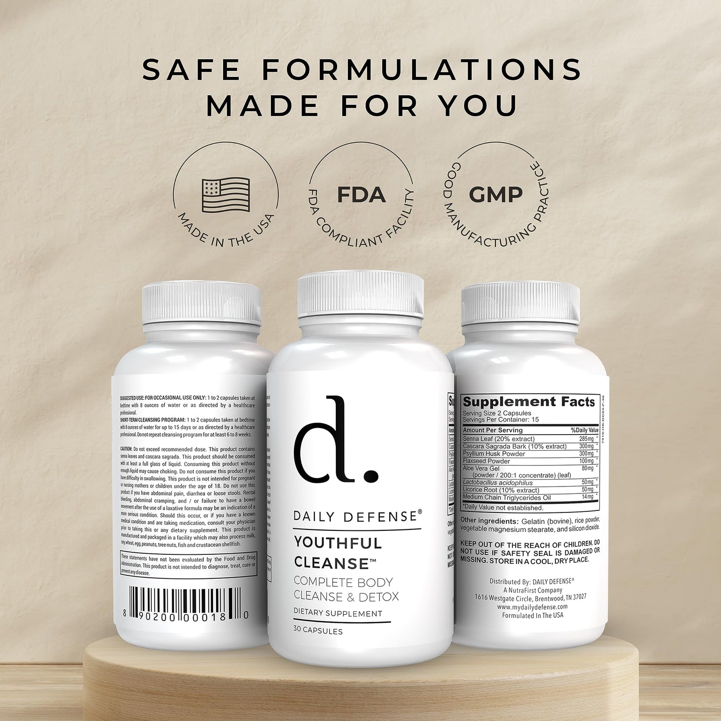 Daily Defense 14 Day Cleanse Pills Colon Cleanser Detox for Weight Flush Intestinal Cleanse Pills & Probiotic - Fast Natural Laxative for Constipation Relief - Bowel Movement Supplements for Stomach Bloating 30 Capsules