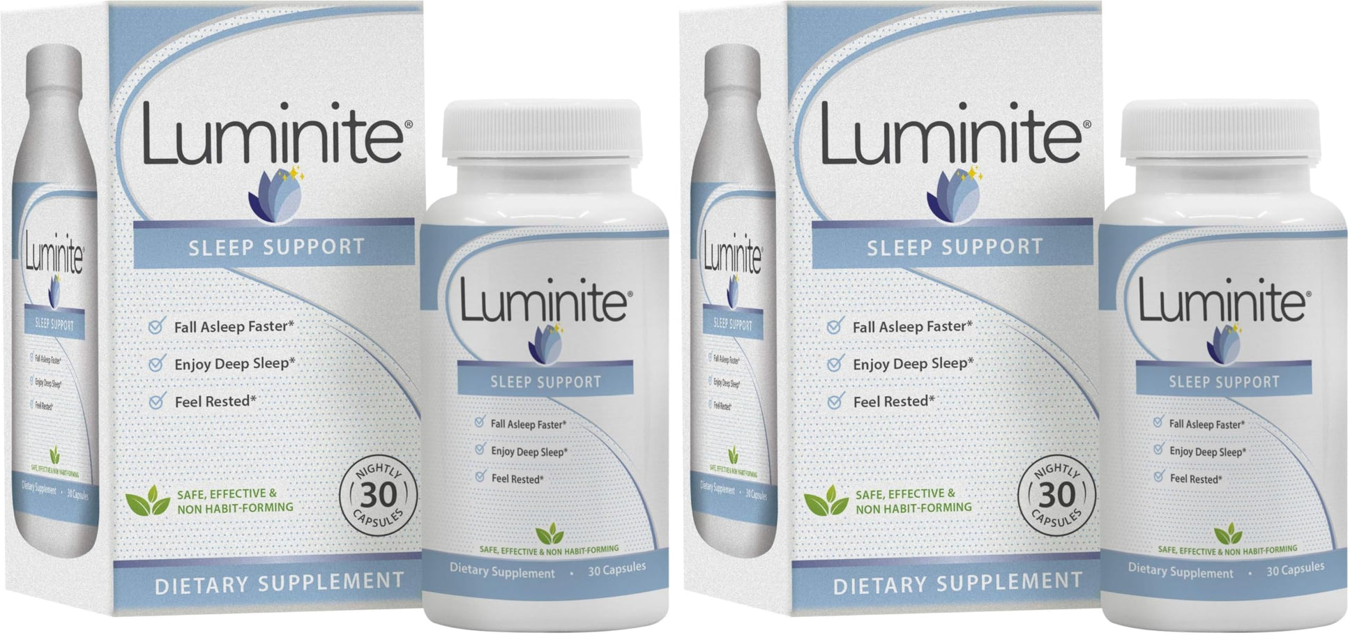 Luminite Sleep Support Capsule Nighttime Sleep Aid Supplement L-Tryptophan, Melatonin, Chamomile, Non-Habit Forming — 60 Capsules