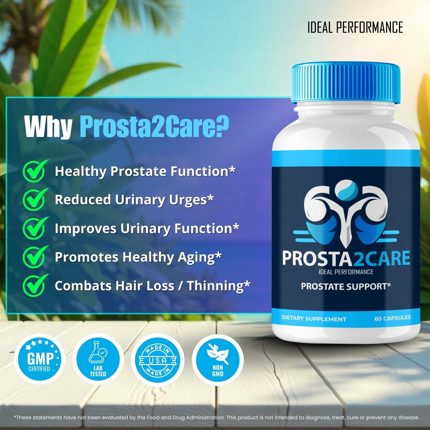 IDEAL PERFORMANCE Prosta2Care for Men Prostate Health Supplement 180 Capsules