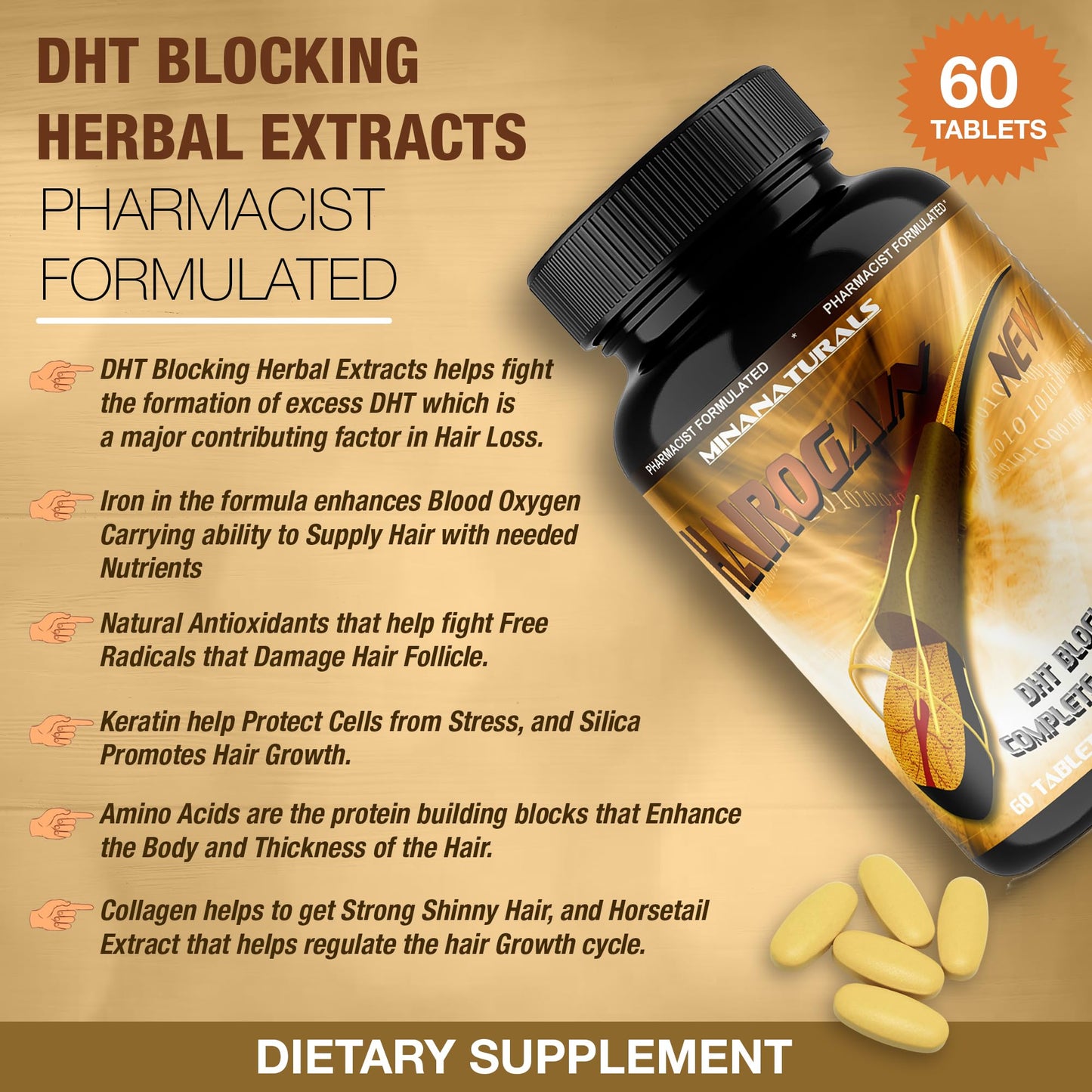 MINANATURALS HAIROGAIN DHT Blocker Tablets, 60 Tablets