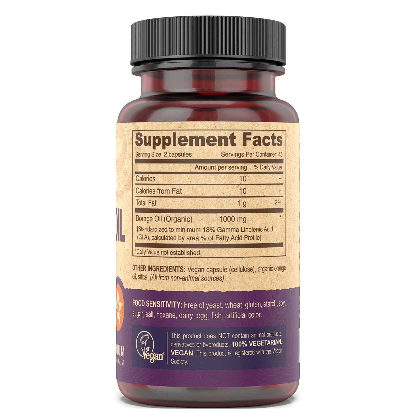 DEVA Vegan Vitamins, Borage Oil 500mg, Source of Omega-6 Fatty Acid GLA (Gamma linolenic Acid), Cold-Pressed & Unrefined, Capsules, 180 Count