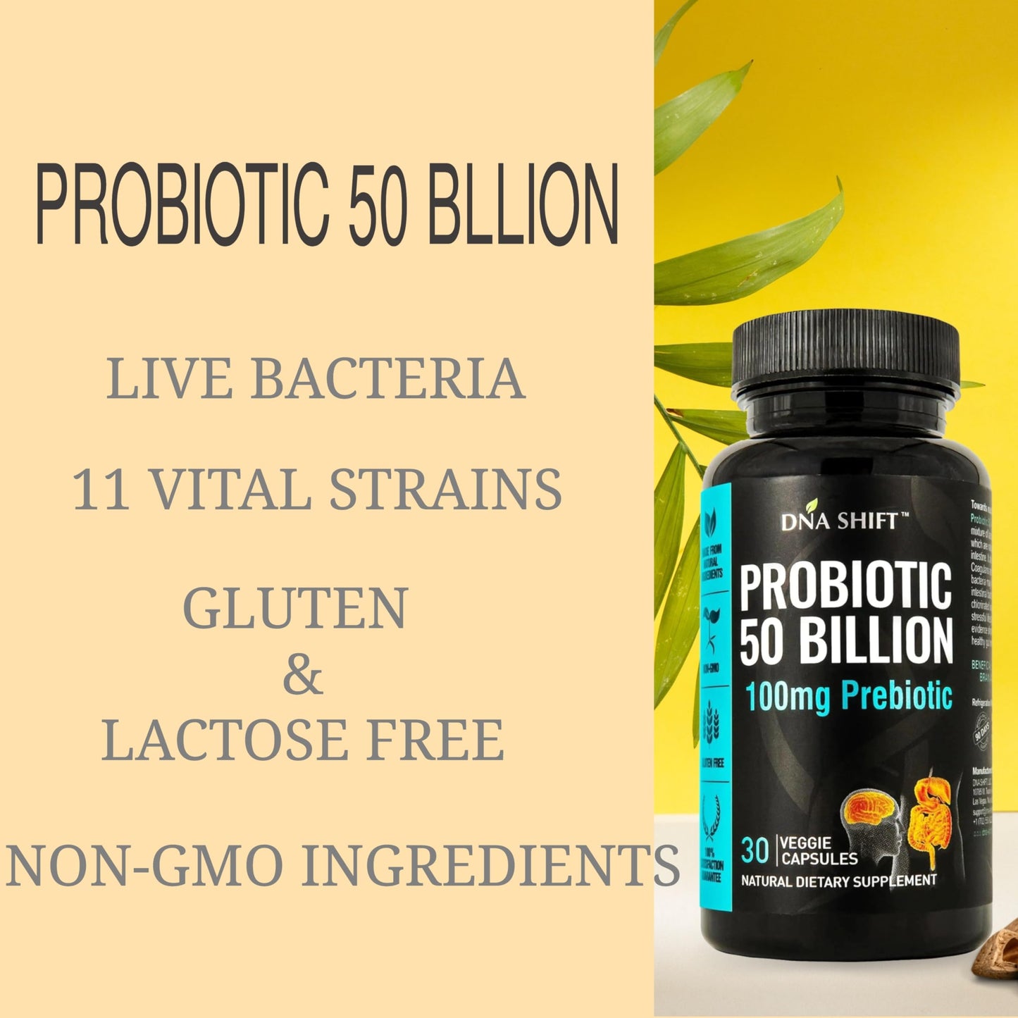 DNA SHIFT Probiotics 50 Billion - 11 Strain Live Probiotic for Men & Women Capsules 30 Count