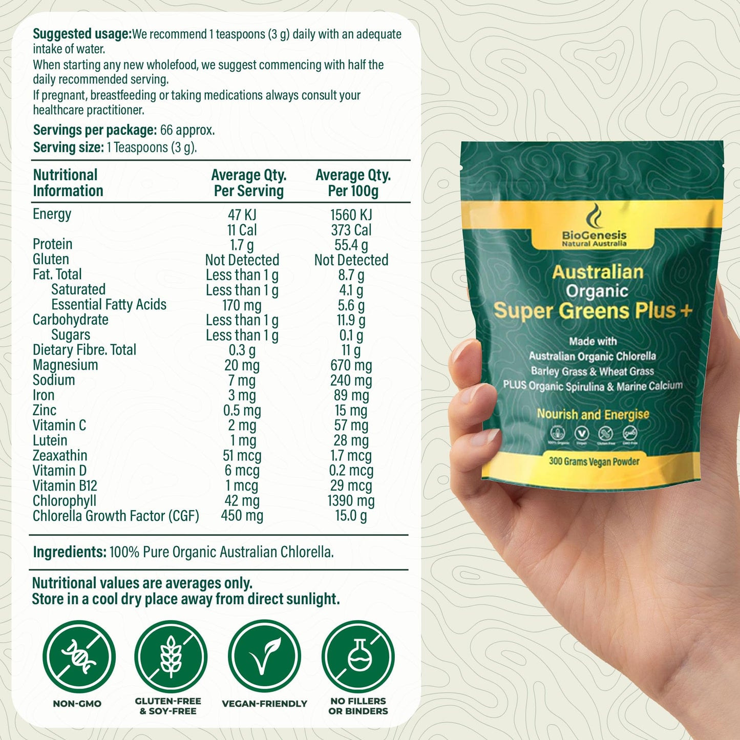 Biogenesis SuperGreens Plus Powder 17.6 Ounce