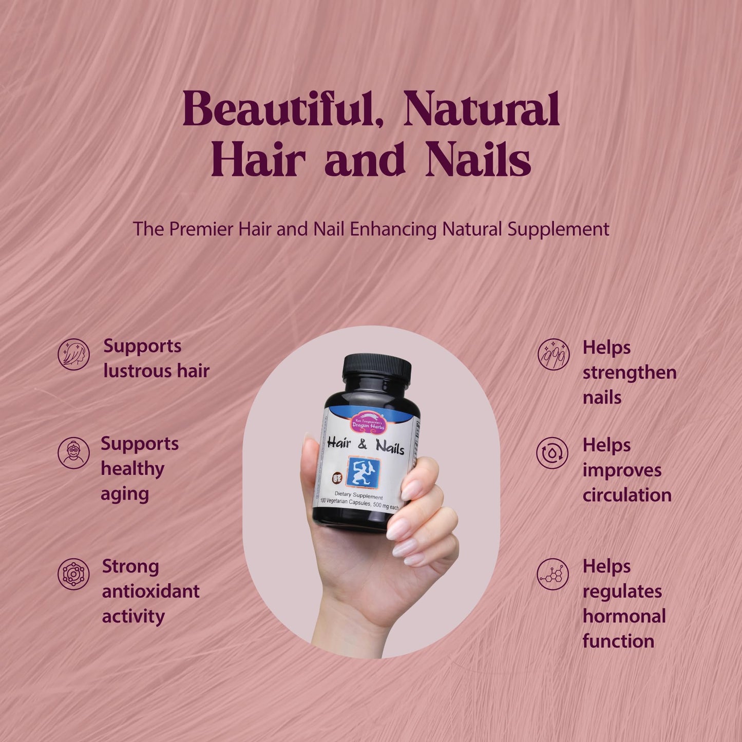 Dragon Herbs Hair and Nails Capsules, 100 Count
