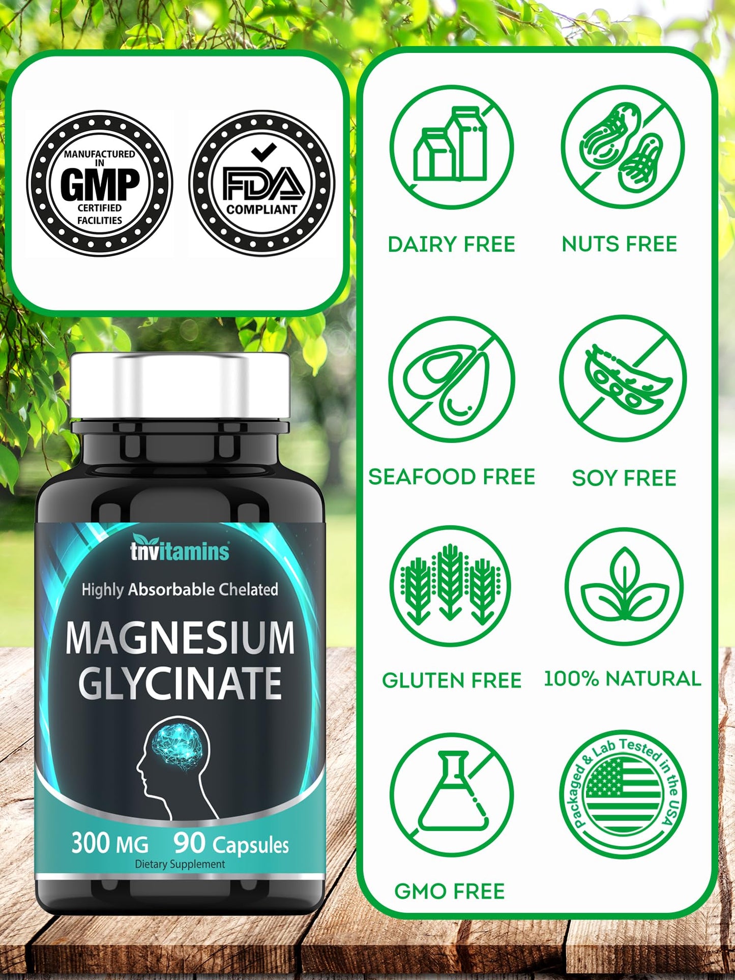 tnvitamins Magnesium Glycinate 300mg Capsules, 90 Count