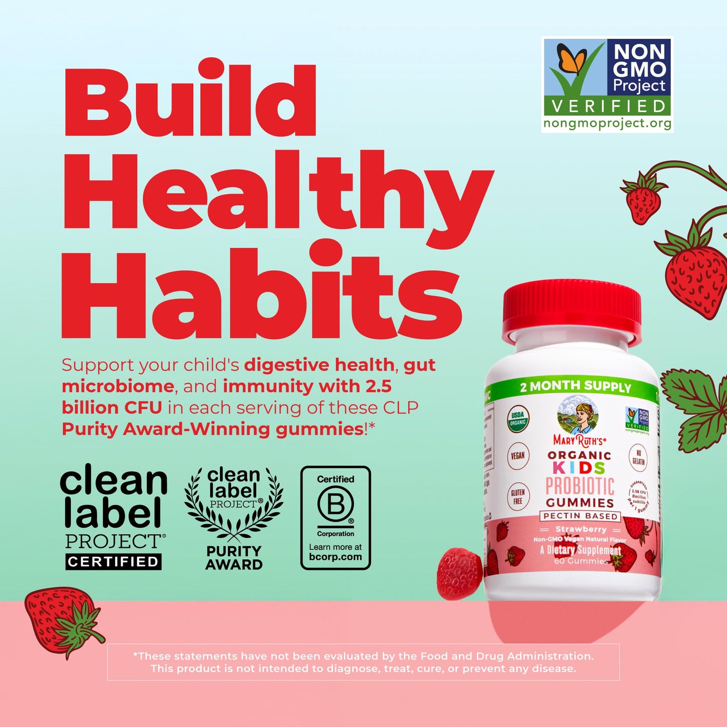 MARYRUTH'S Kids Probiotics for Digestive Health Gummy 60 Count