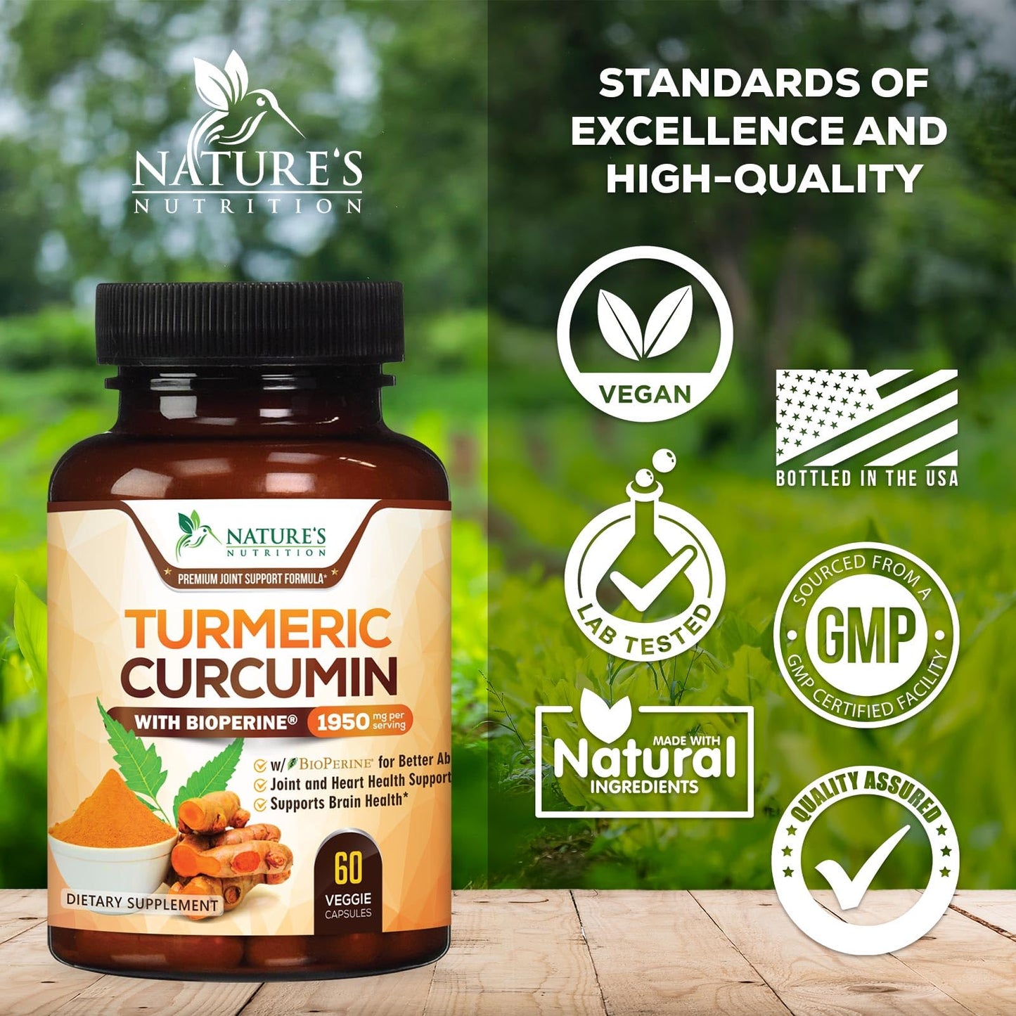 Nature's Nutrition Turmeric Curcumin Supplement Capsules, 60 Count