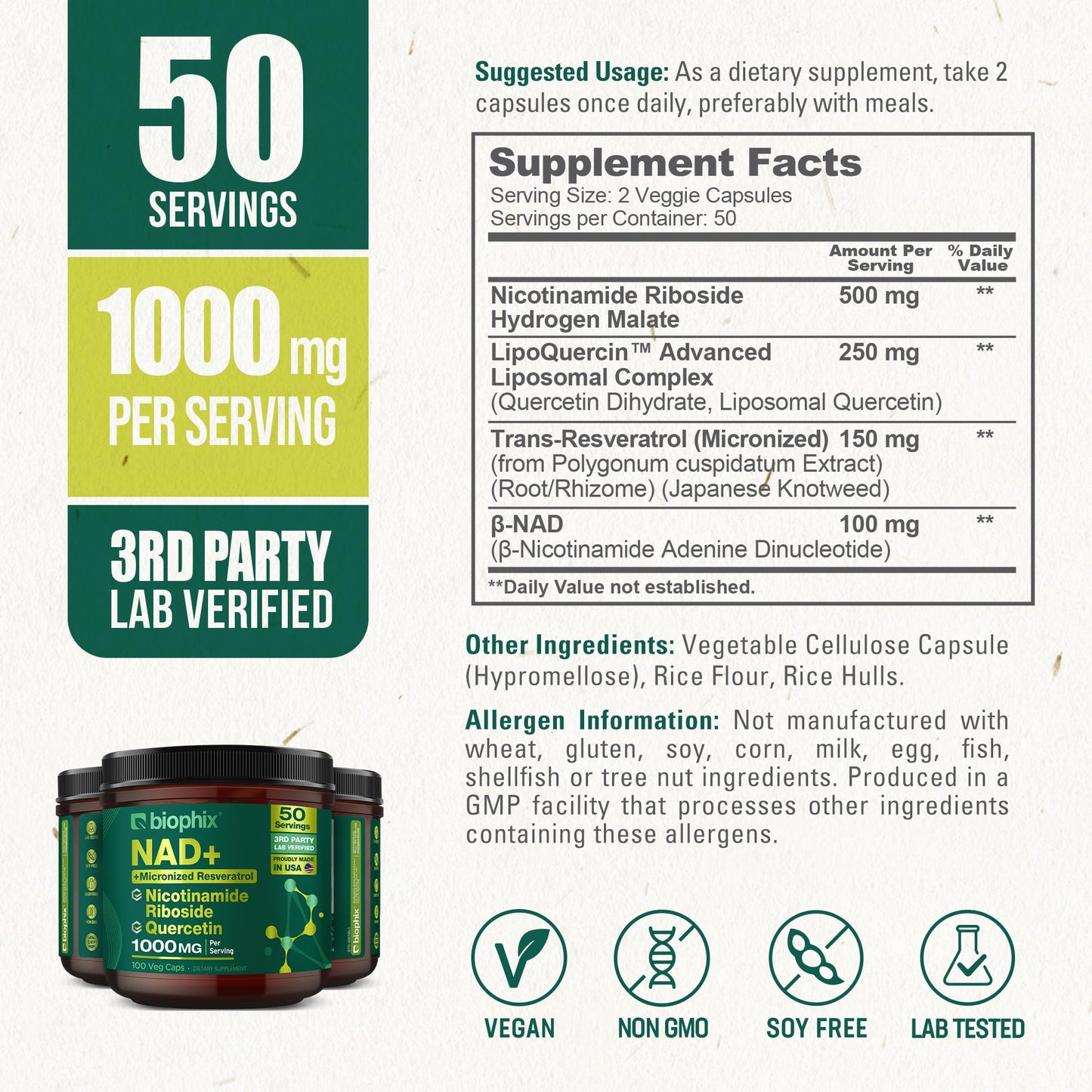 Biophix NAD+ Liposomal Supplement for Women & Men Capsule 100 Count