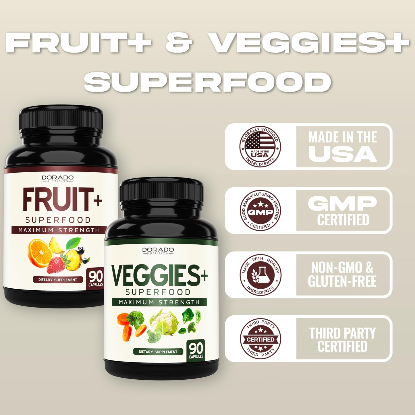 DORADO NUTRITION Fruit and Veggies Supplement Capsules, 180 Capsules
