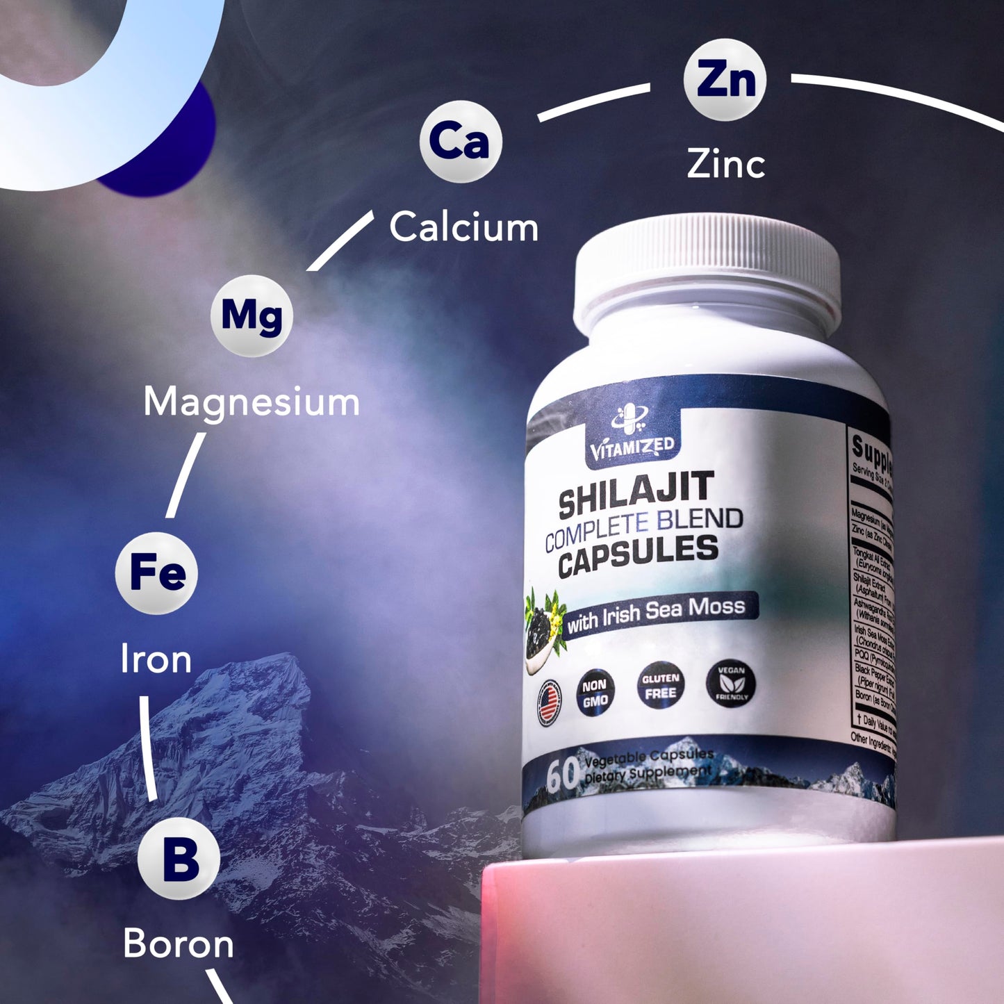 VITAMIZED Shilajit with Ashwagandha Supplement, Irish Sea Moss, Tongkat Ali, & More, 60 Capsules
