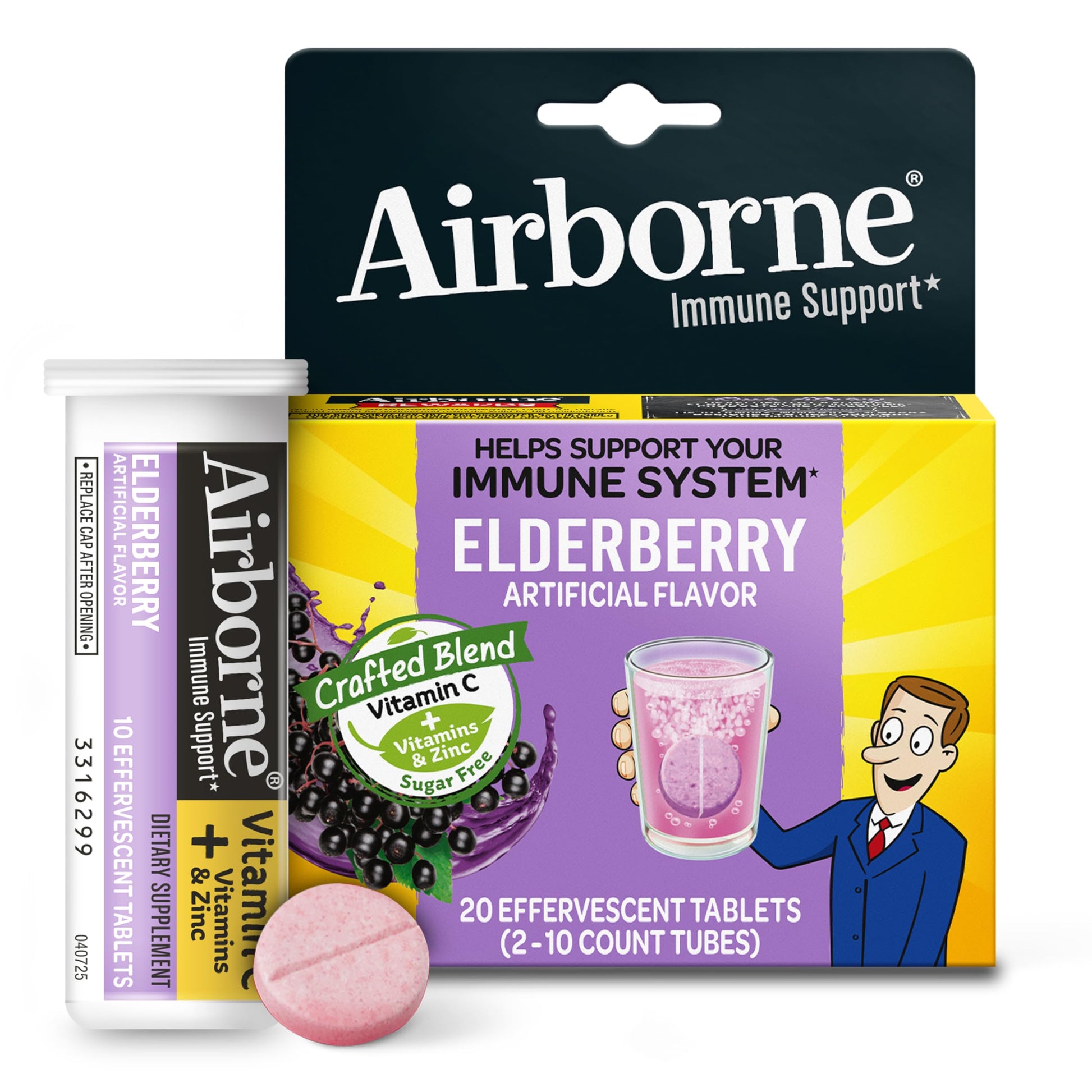 Airborne Elderberry + Zinc & Vitamin C Effervescent Tablets, 20 Count