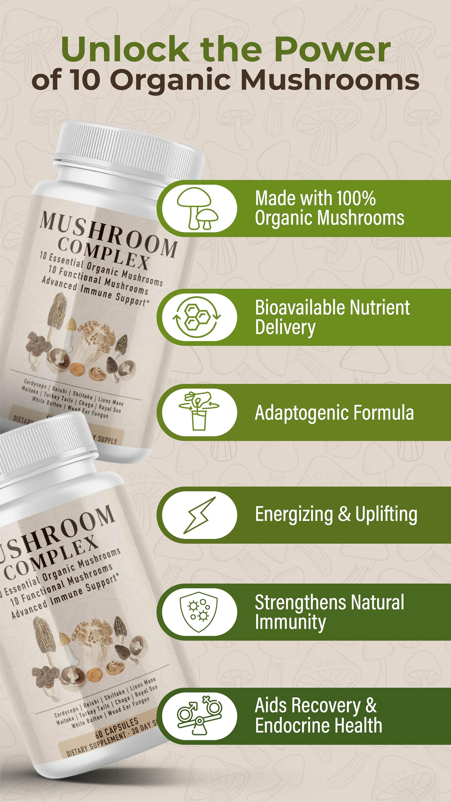 Pelican Vitamins Organic Mushroom Complex, 13 Functional Mushrooms Capsule 60 Count