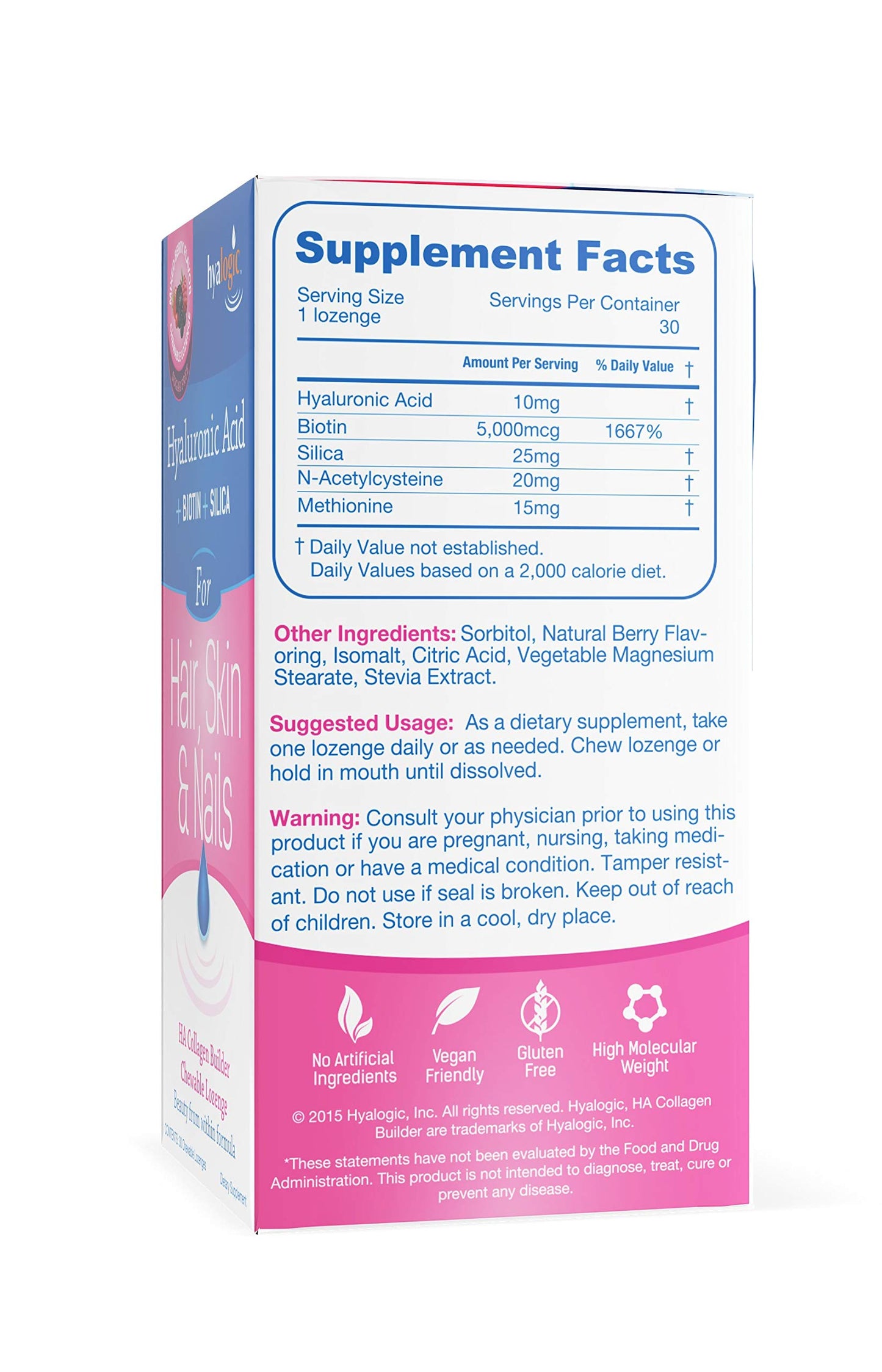 Hyalogic Hyaluronic Acid Chewable Lozenges, 30 Count