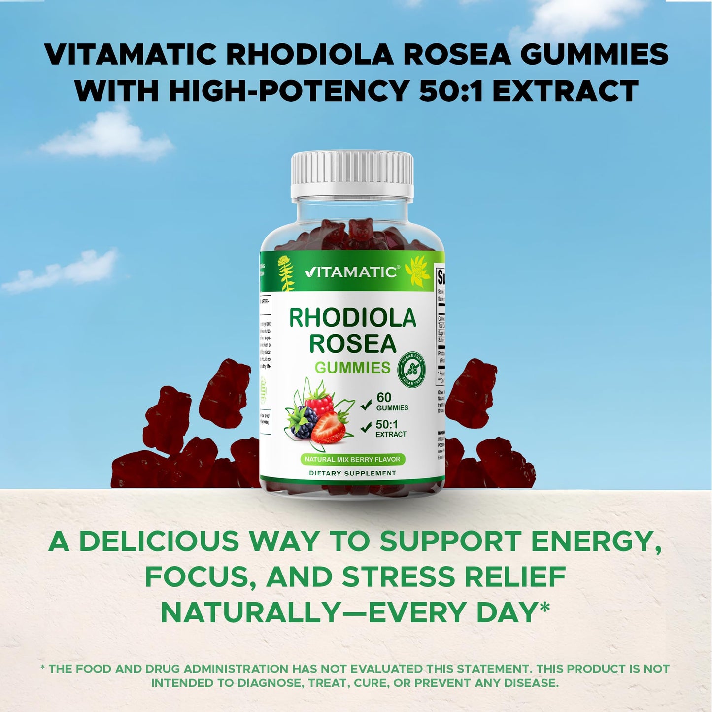 Vitamatic Rhodiola Rosea Gummies, 60 Count