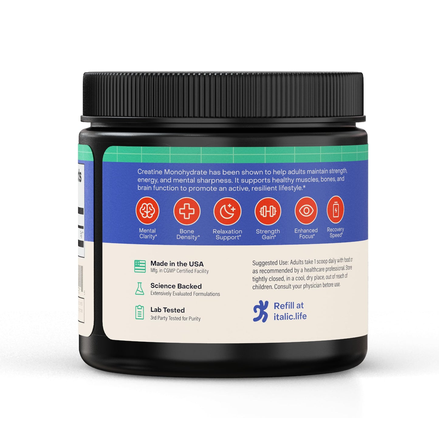 Italic Life Sciences Micronized Creatine Monohydrate Powder, 10.58 oz