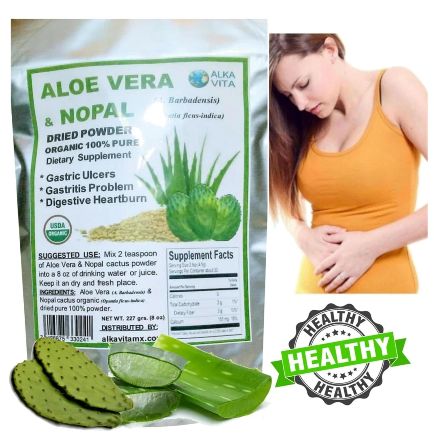 ALKA VITA Aloe Vera & Nopal Cactus Pure Dried Powder 8 Ounce