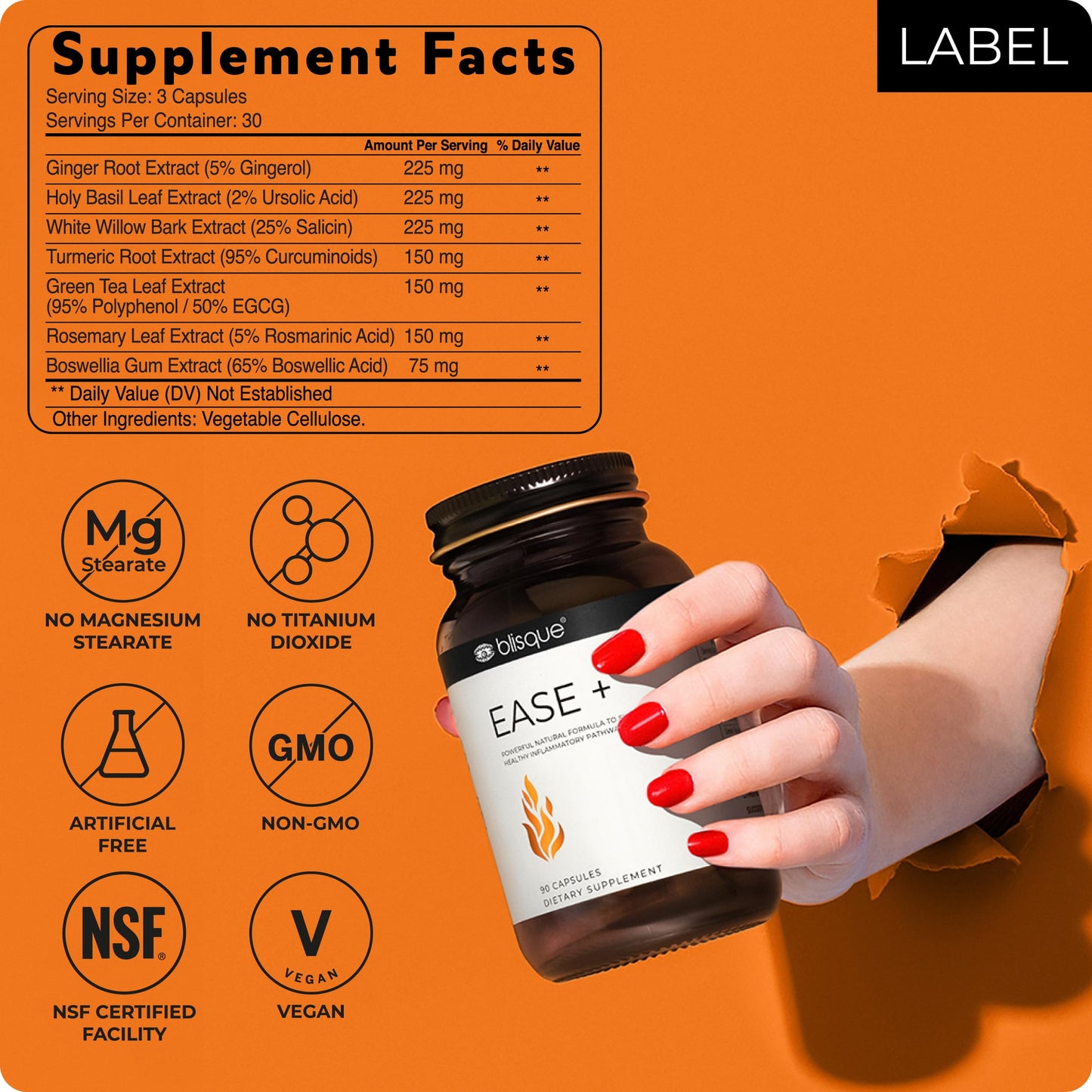 Blisque Natural Inflammation Health Supplement Complex for Healthy Inflammatory Response Capsule 90 Count