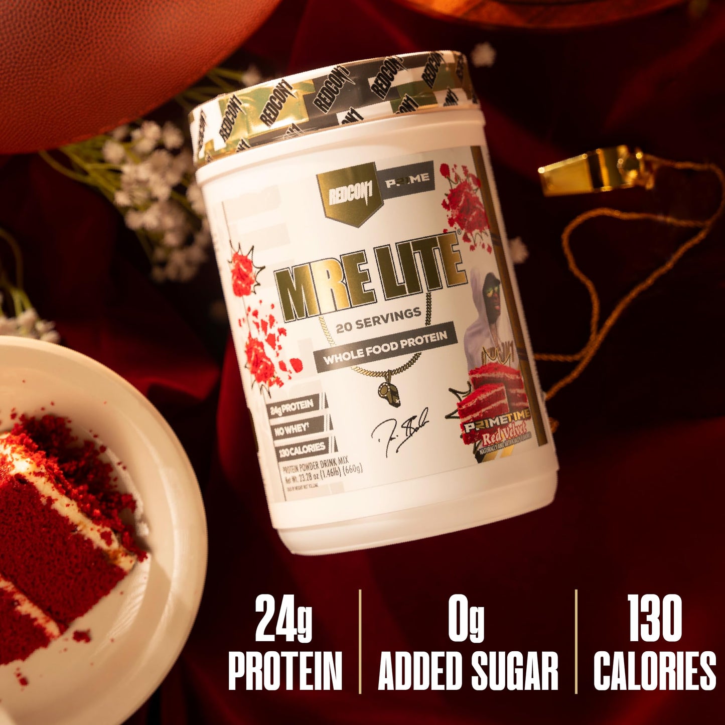 REDCON1 Whole Food Animal Protein Powder - MRE Lite Protein Powder, Prime Time Red Velvet, 20 Servings, 1.46 lb