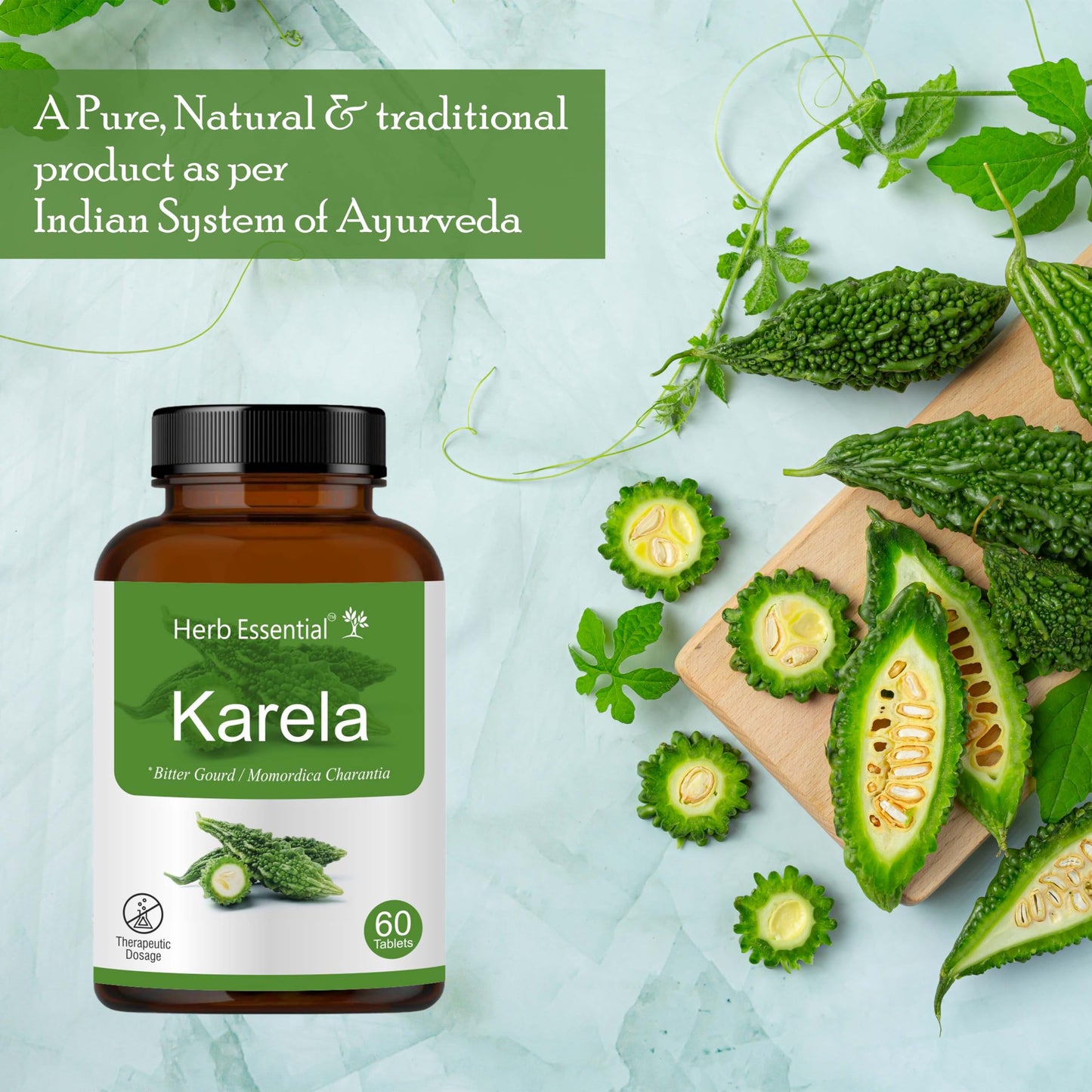 Herb Essential Karela (Bitter Melon) Tablets 500mg, 60 Count