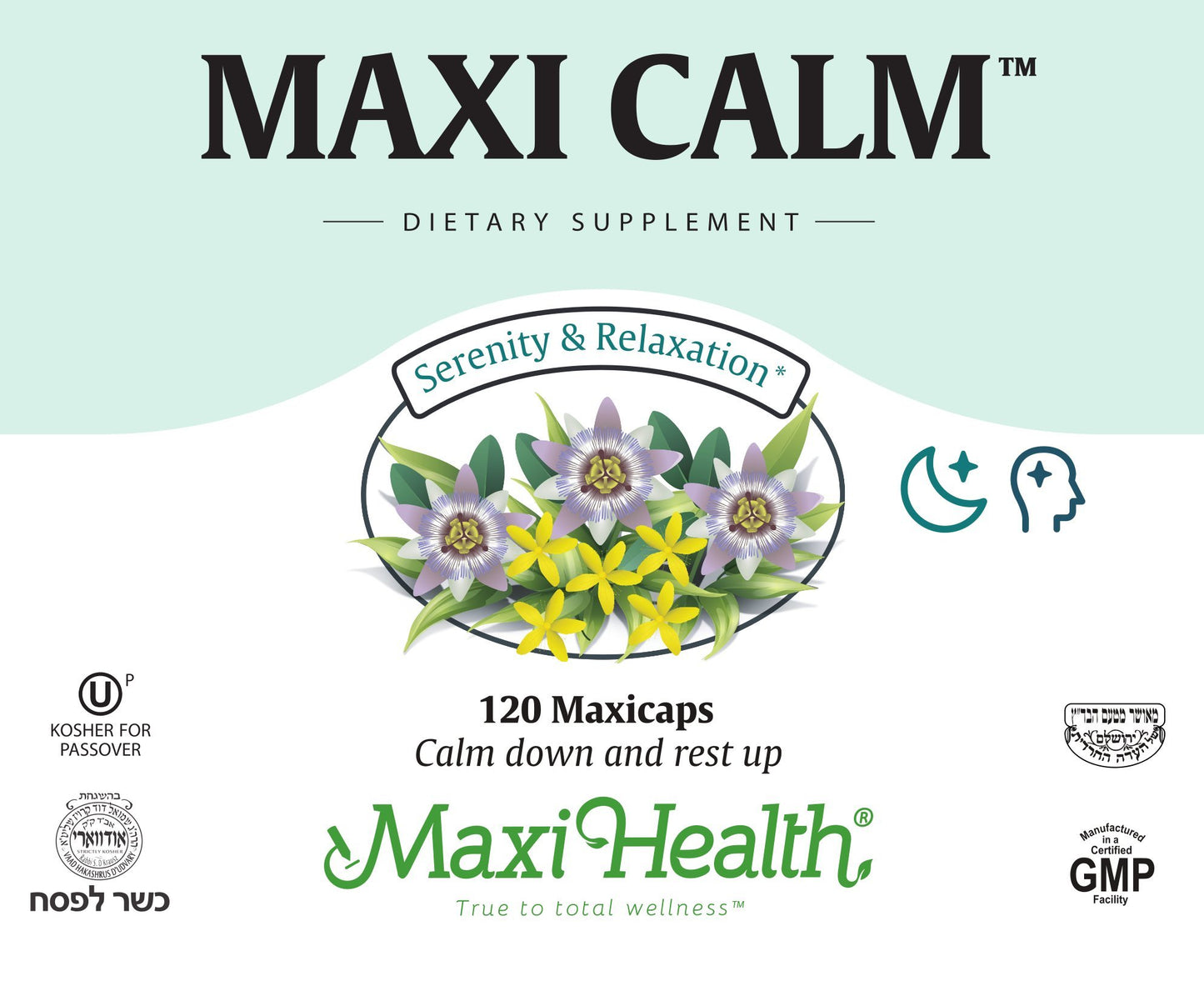 Maxi Health Kosher for Passover Calm Serenity and Relaxation Support Capsules 120 Count