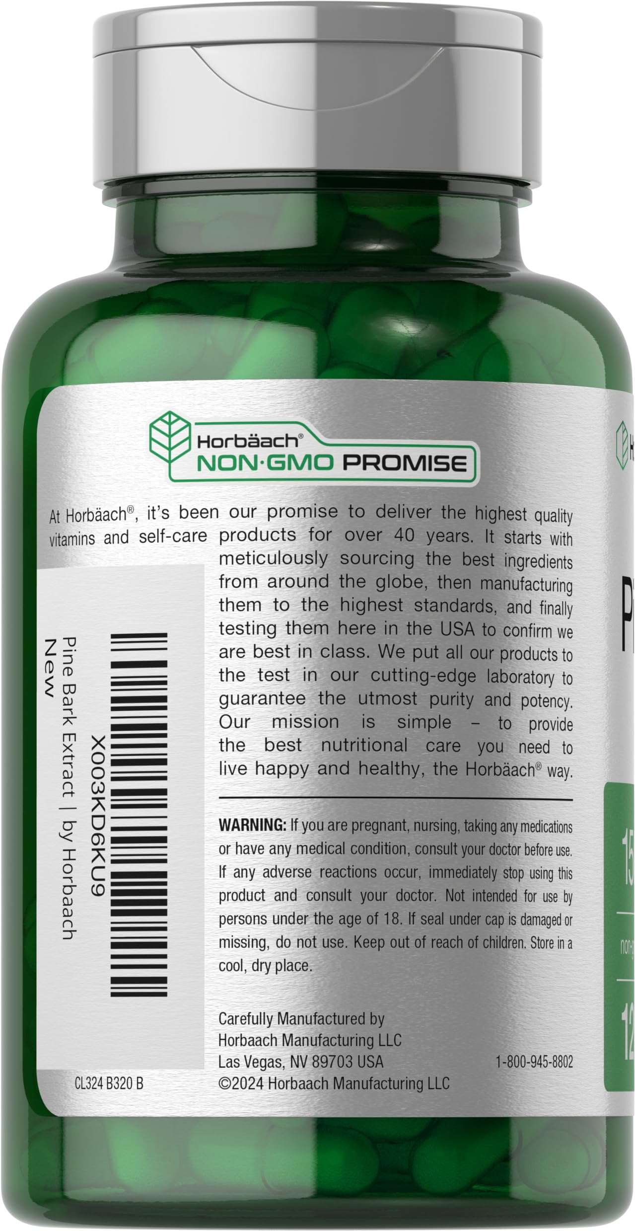 Horbäach Pine Bark Extract Capsules 120 Count
