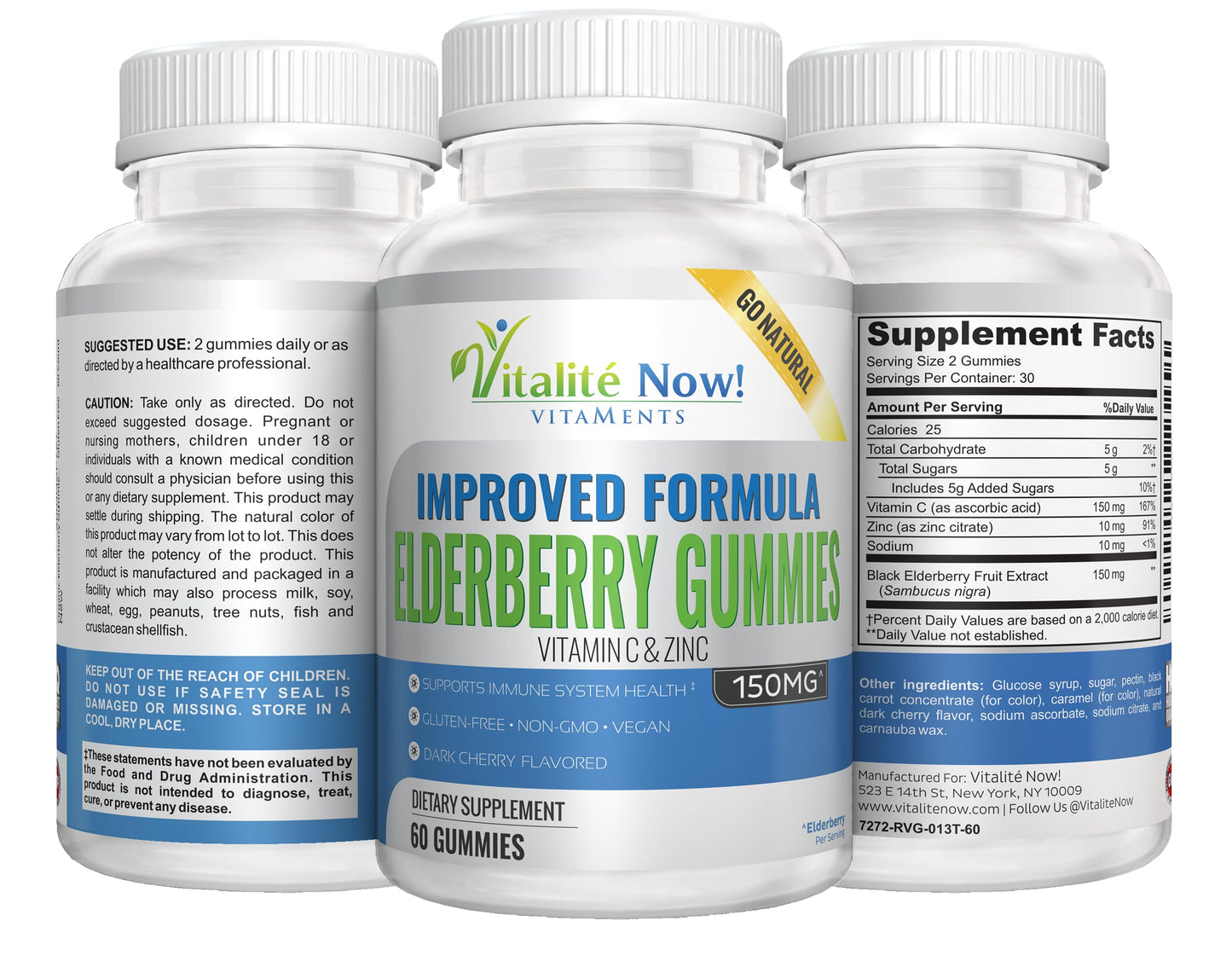 Vitalité Now! Improved Formula Organic Elderberry Gummies, 60 Count