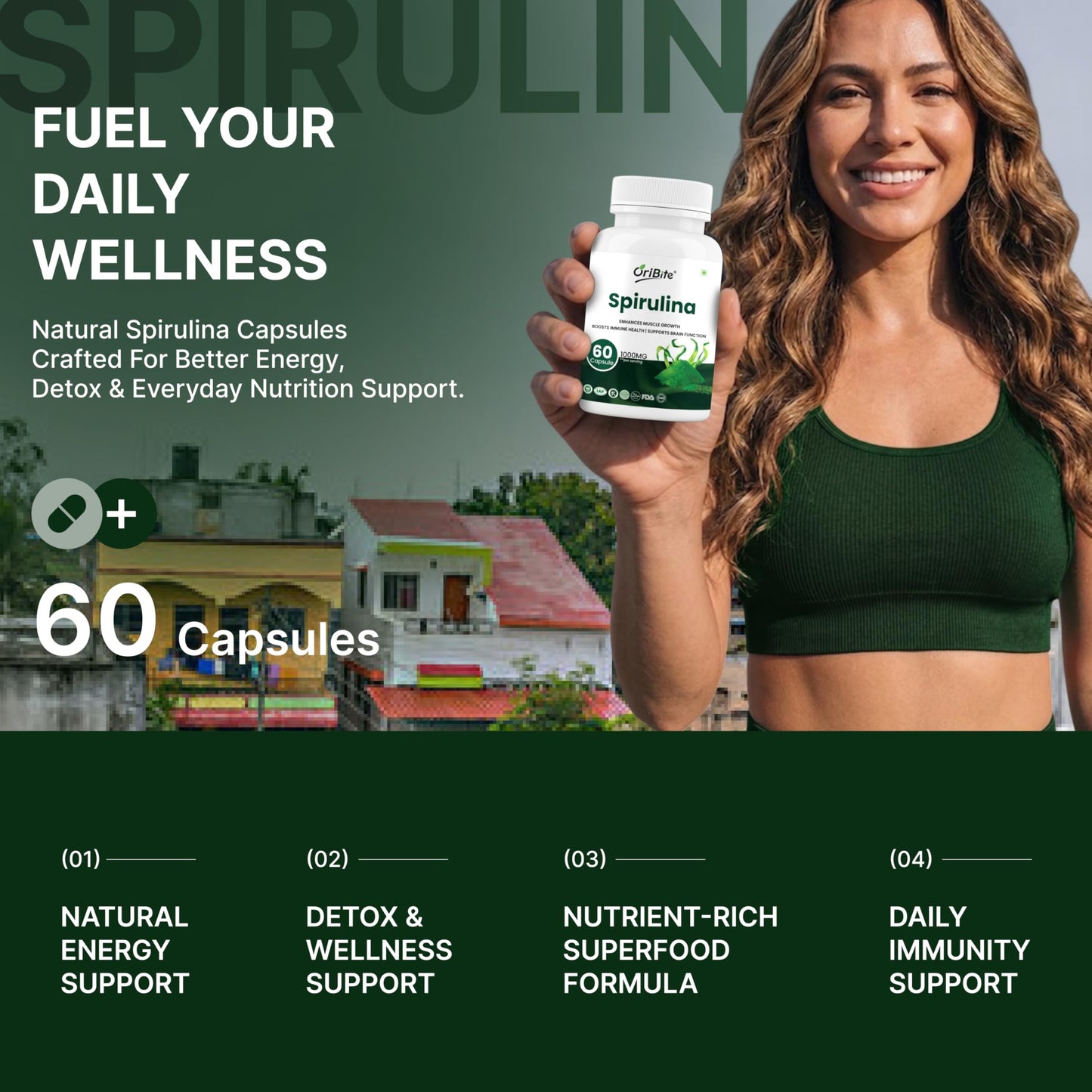 ORIBITE Spirulina 1000mg Capsule 1 Count