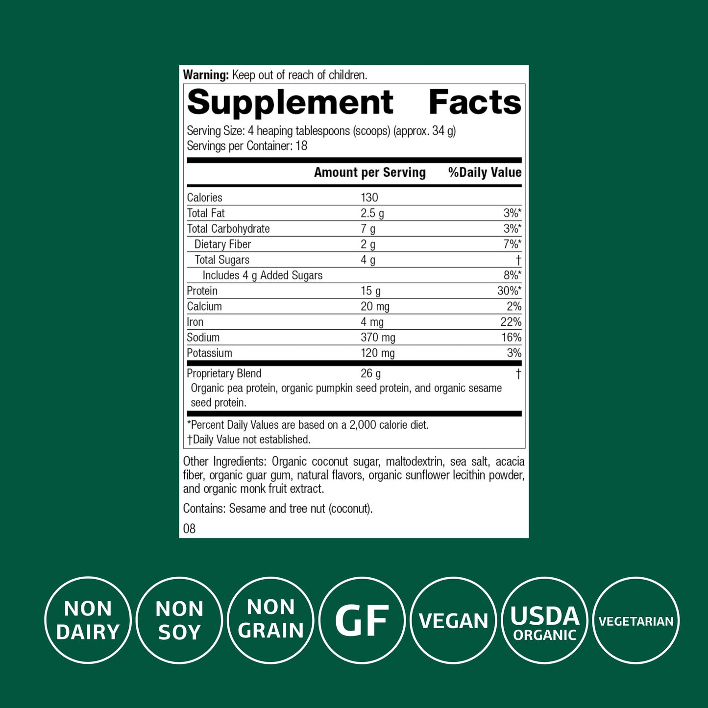 Standard Process Inc Veg-E Complete Pro Protein Powder 22 Servings