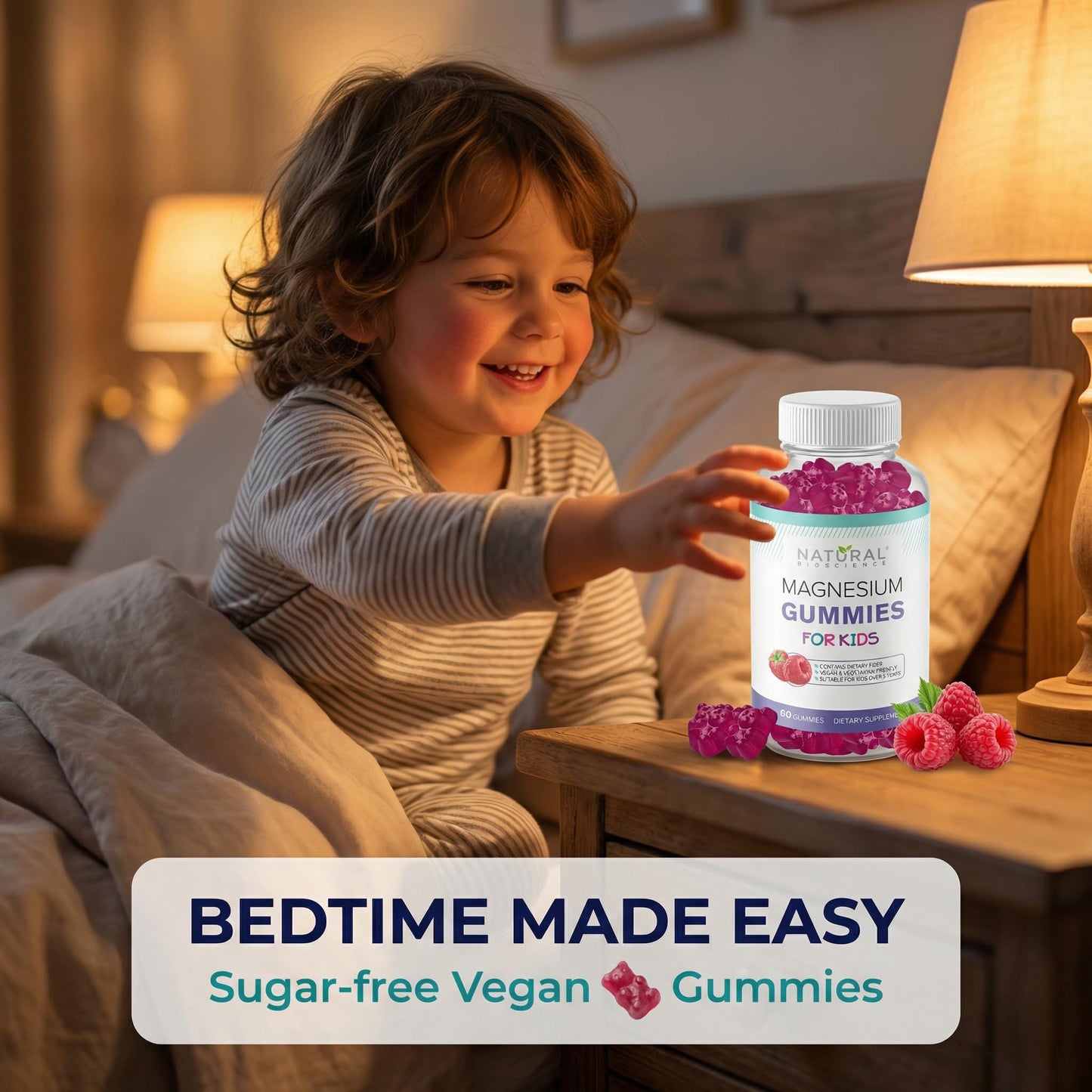 Natural BioScience Magnesium Gummies for Kids - Sugar Free, Calm & Sleep Support, Chewable Magnesium Supplement, 30 Count, Vegan, Non-GMO, Gluten-Free
