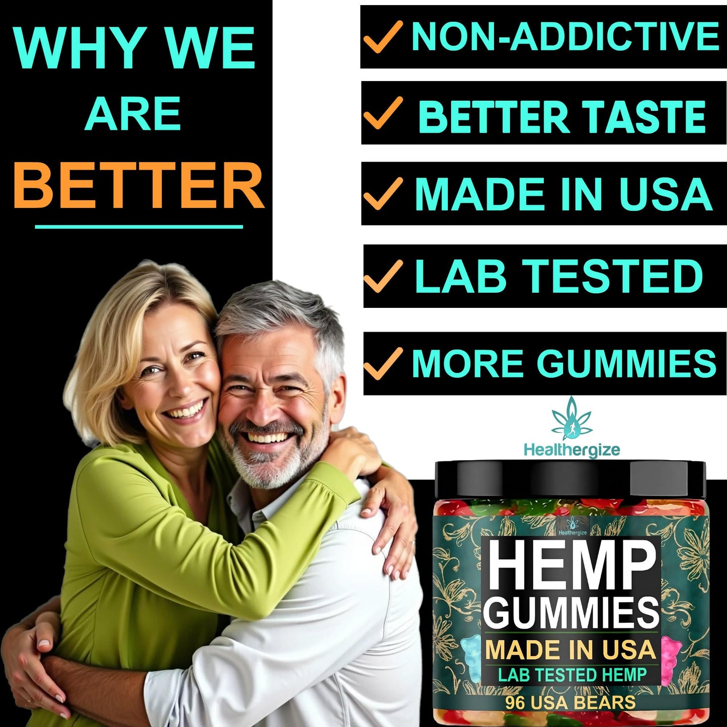 Healthergize Hemp Gummies for Sleep and Calm, Relaxation for Adults, Chewable, 96 Count