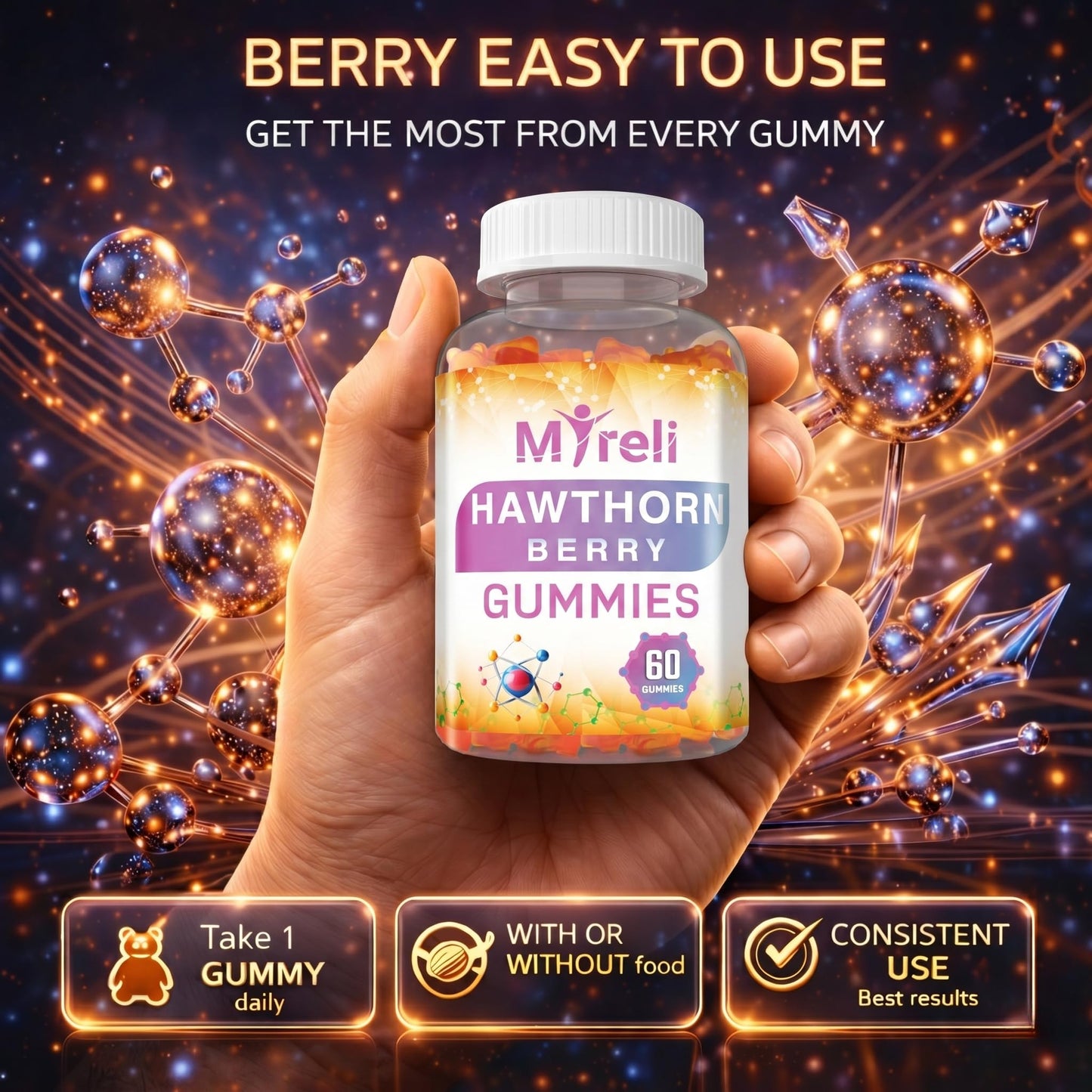 MYRELI Hawthorn Berry Gummies 1000mg Gummy 60 Count