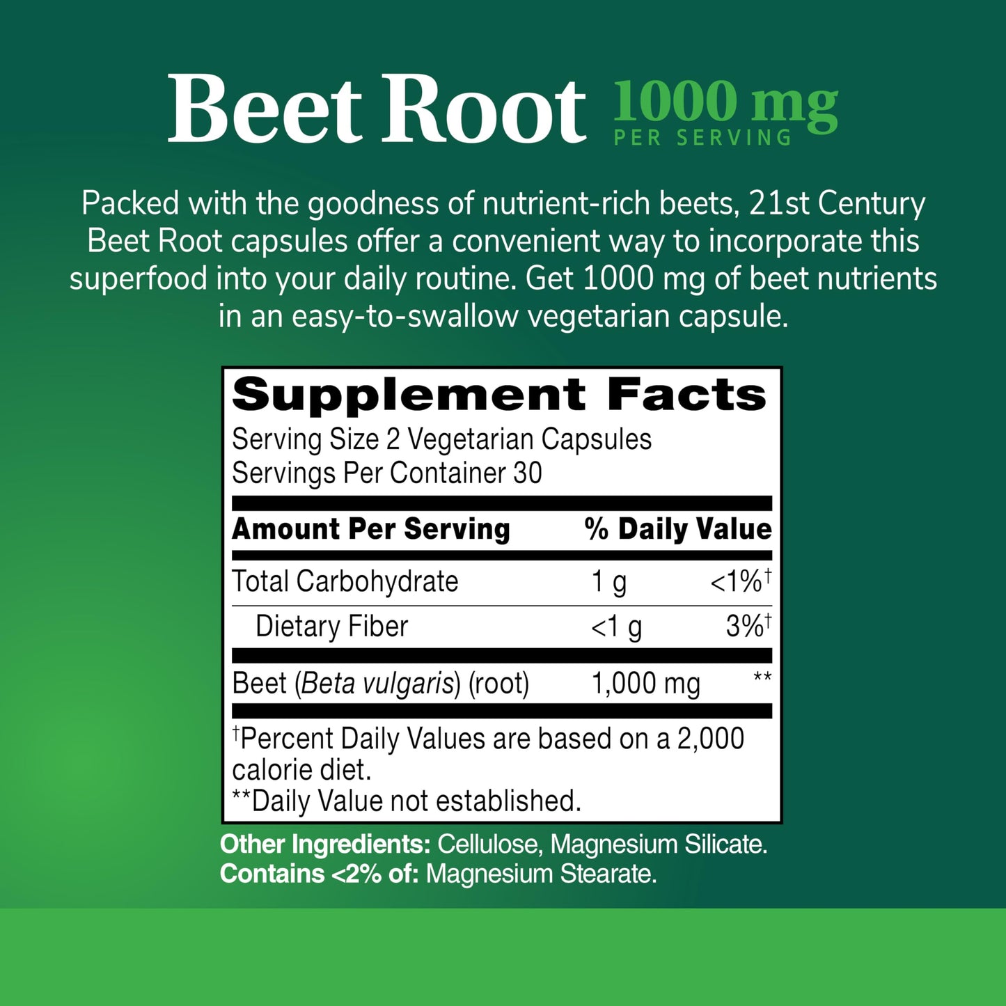 21st Century Traditional Beet Root 1000 mg Capsule, 90 Count