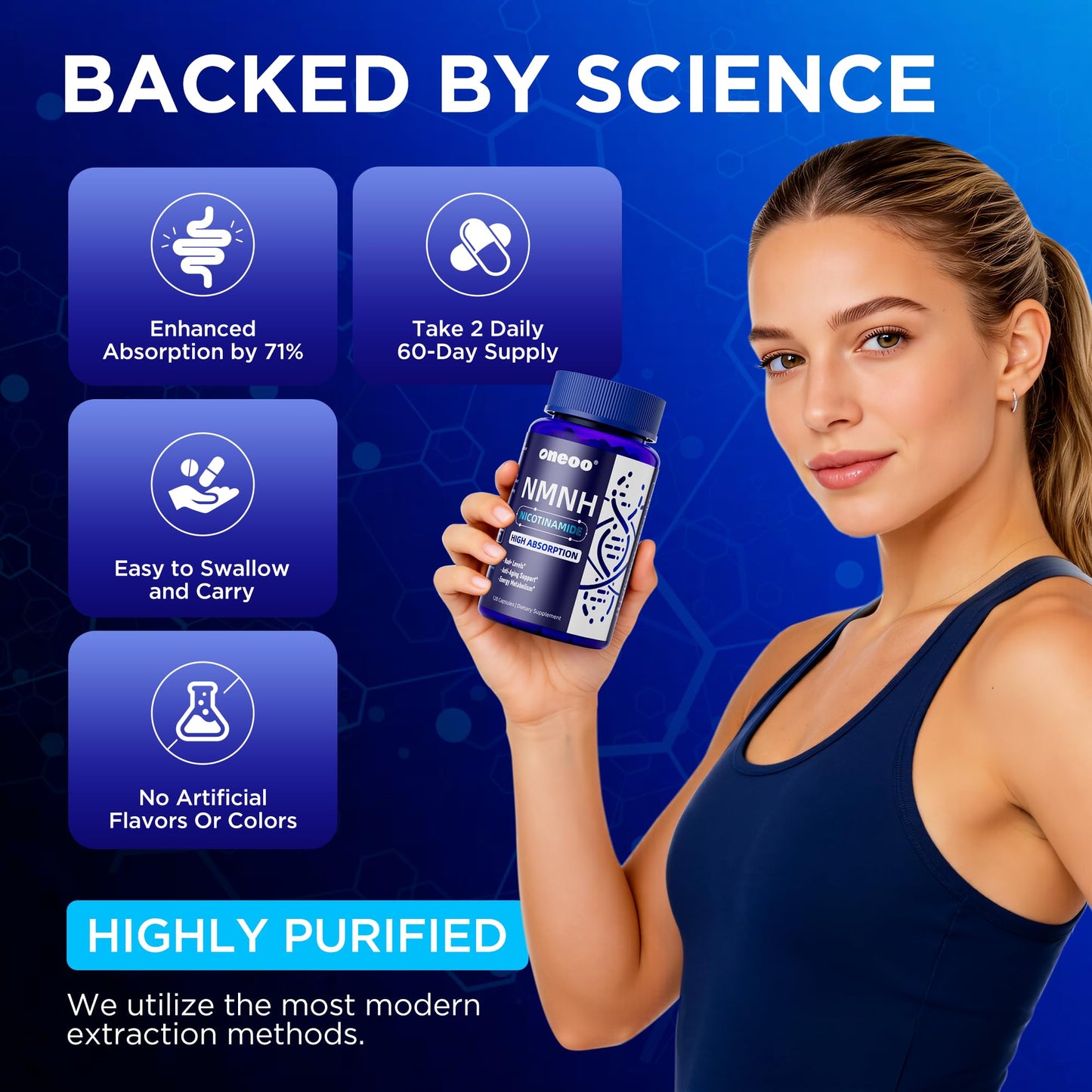 Oneoo NMNH Supplement with NAD Supplement Maximum Potency with Resveratrol & Pterostilbene, CoQ10 & Black Pepper, for Cellular Energy, Anti-Aging Support, Sirtuin Activation & Methylation Support, 120 Capsules