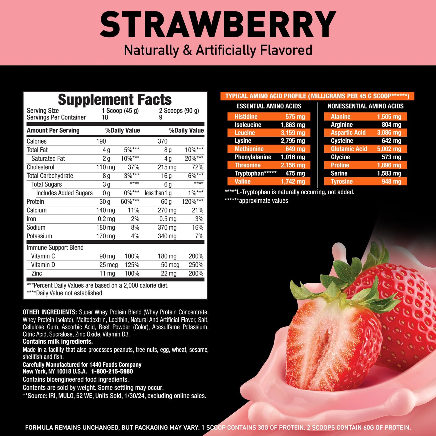 Body Fortress Super Advanced Whey Protein Powder Strawberry 28.4 Servings