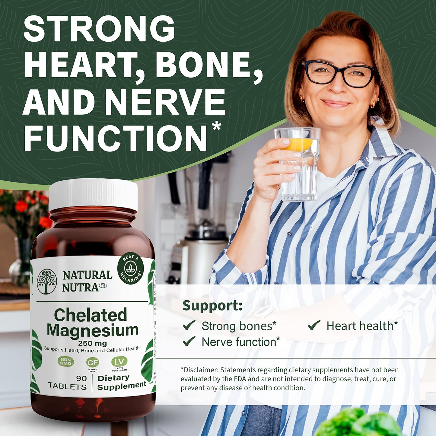 Natural Nutra Chelated Magnesium Oxide 250 mg - High Absorption for Strong Bones, Heart Health, Energy Boost, Gluten-Free, Non-GMO, 270 Tablets