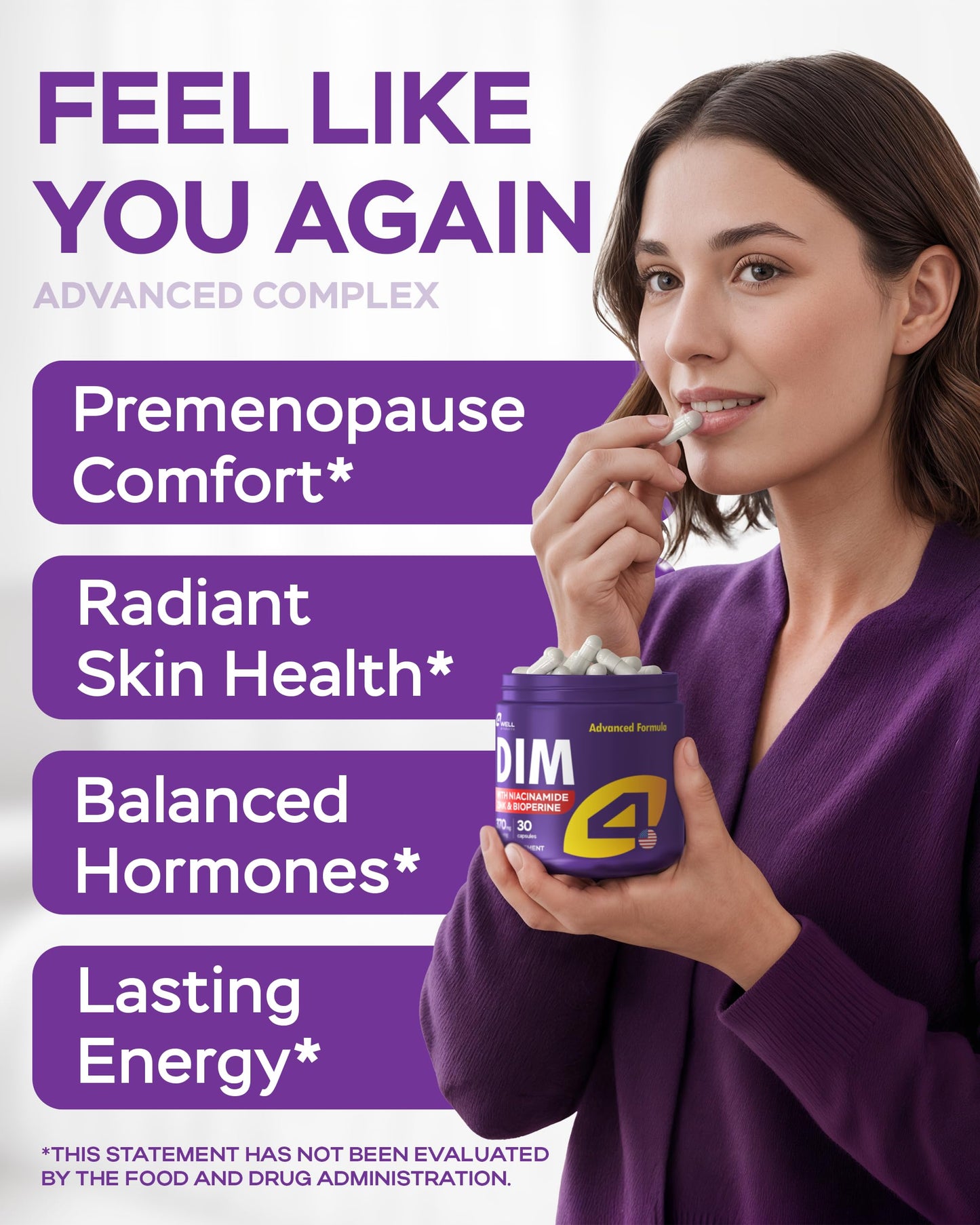 4Well Products Diindolylmethane (DIM) 370mg Complex with Zinc and Niacinamide, 30 Capsules