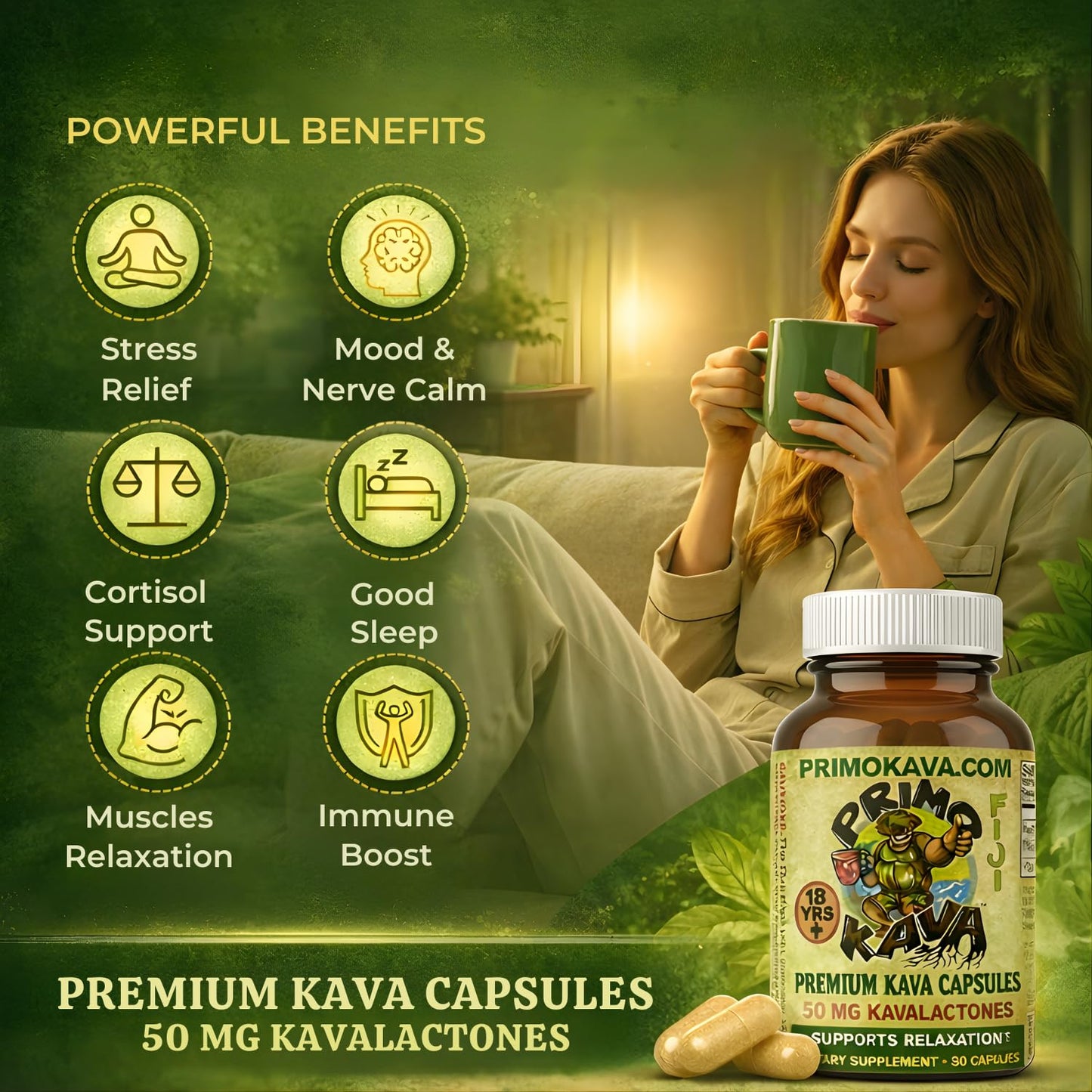 PRIMO KAVA Kava Capsules 1500mg, 30 Count