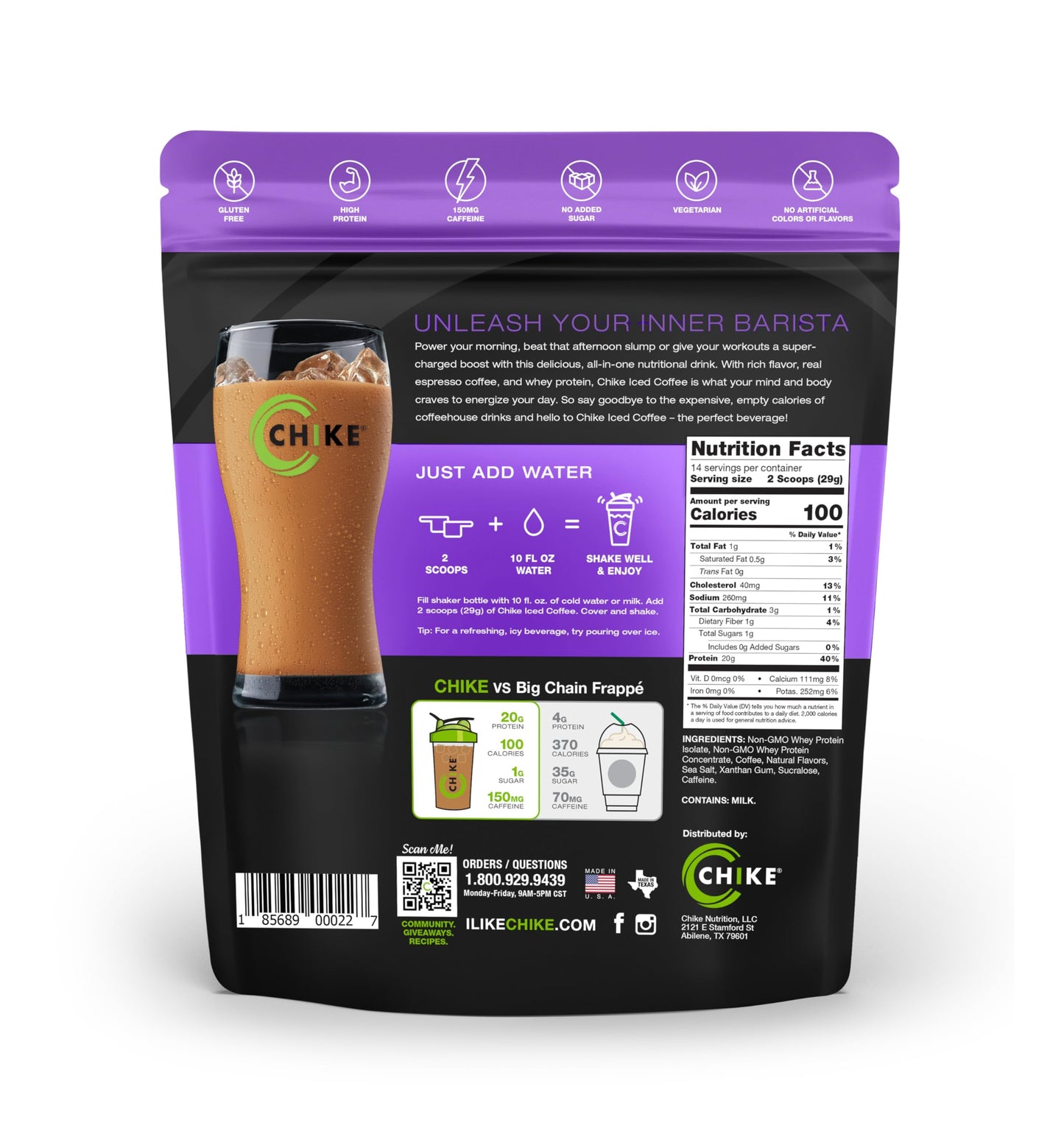 CHIKE Caramel High Protein Iced Coffee Powder, 14.3 Ounce, 14 Servings