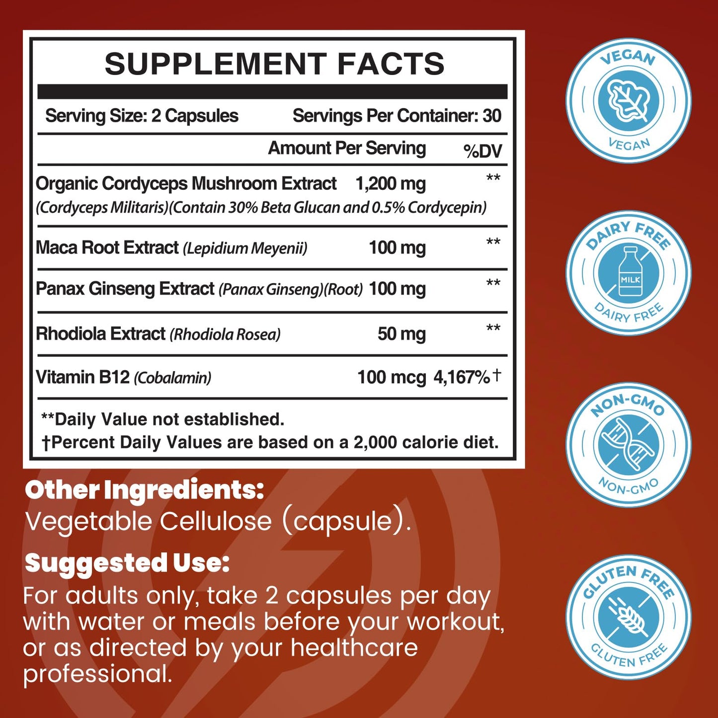 Mezqai Cordyceps Mushroom Capsules, 60 Count