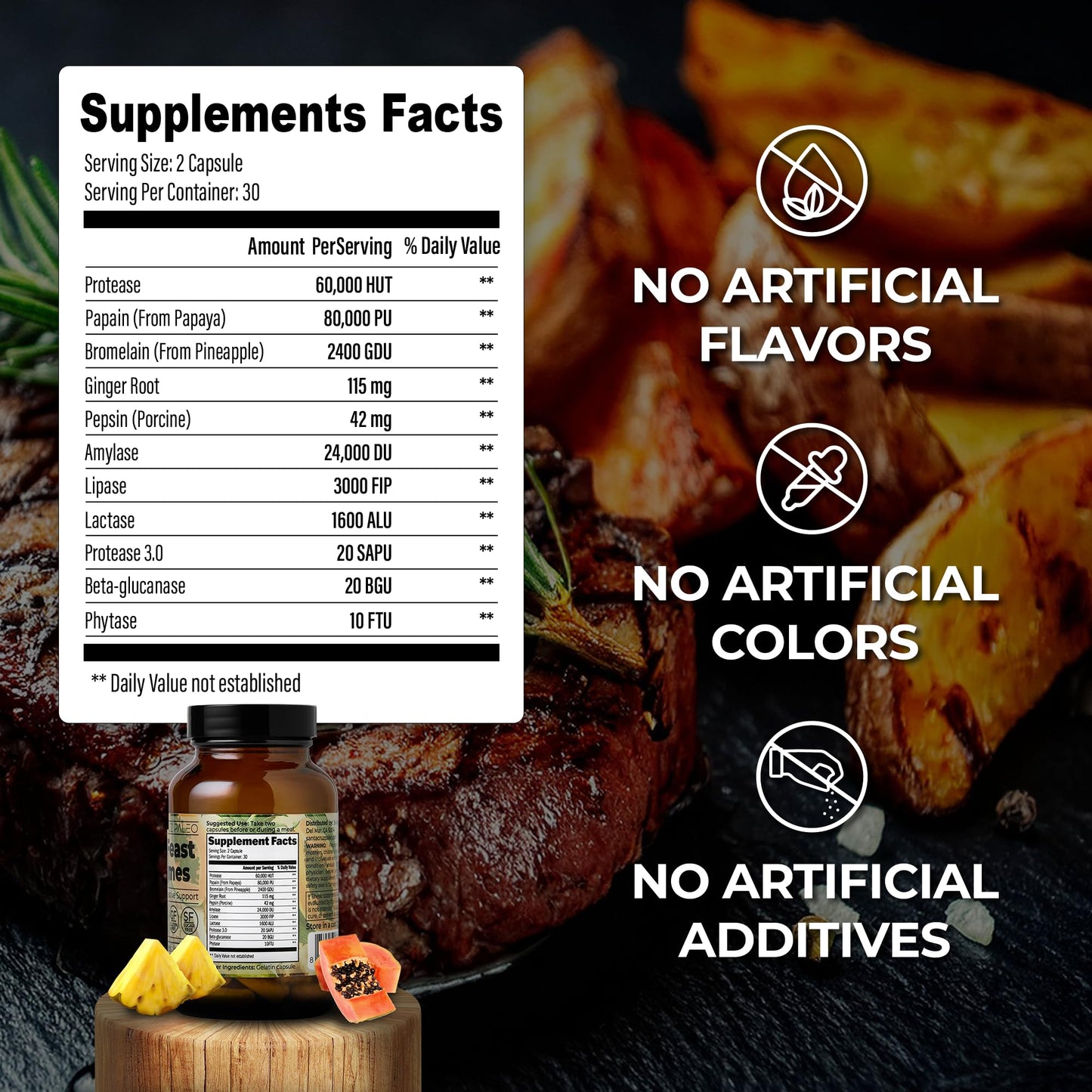 Santa Cruz Paleo Pre-Feast Digestive Enzymes Supplement Capsules, 60 Capsules