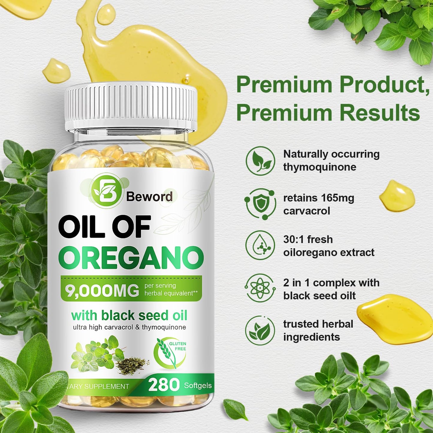 BEWORD Oil of Oregano with Black Seed Oil Softgels, 840 Count
