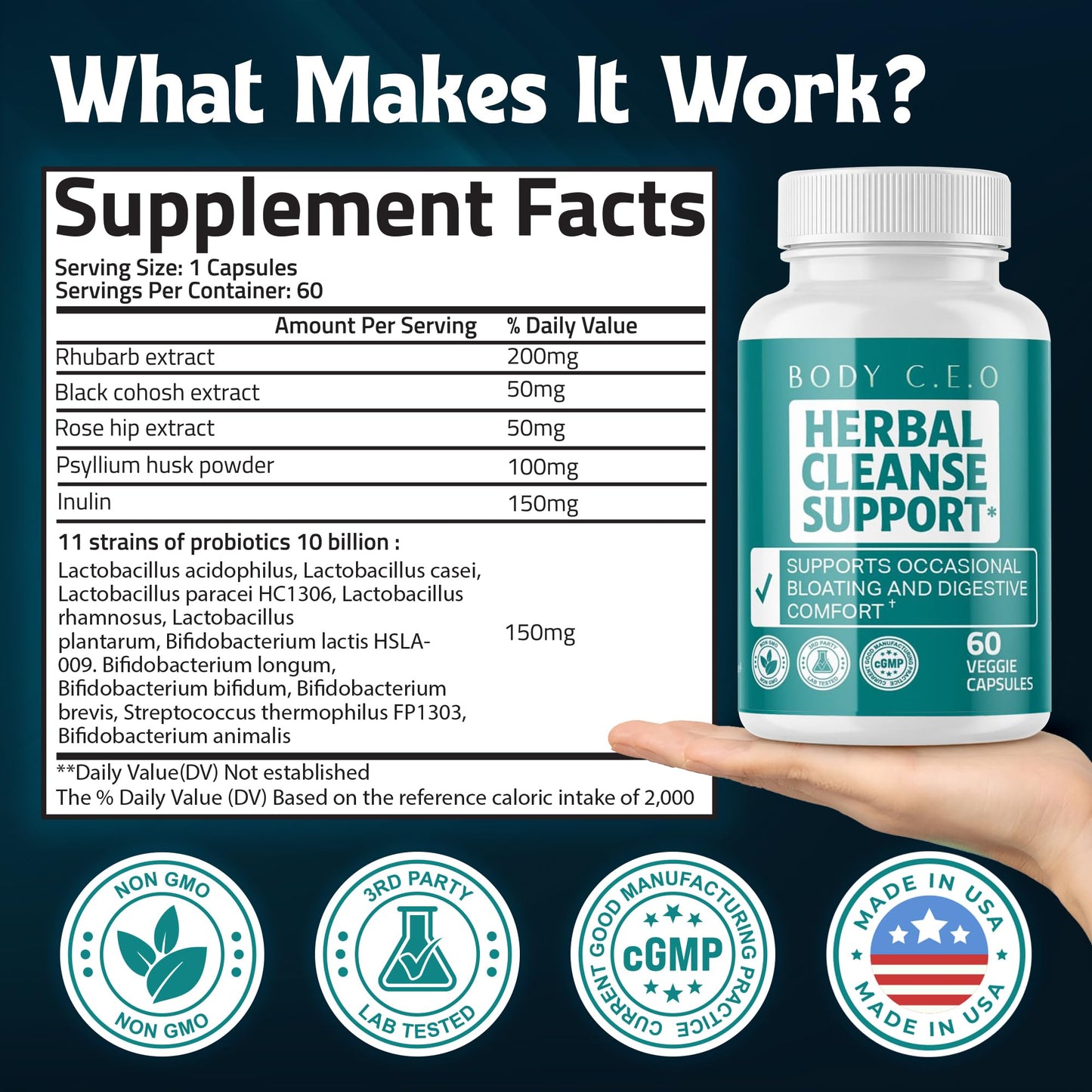 BODY C.E.O. EXECUTIVE OF SUPPLEMENTS Digestive Support Probiotic Capsule, 60 Count