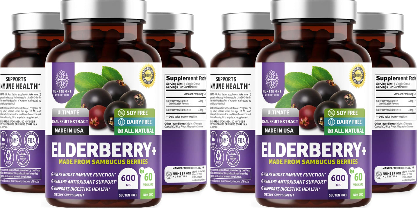 Number One Nutrition N1N Premium Black Elderberry Capsules, 120 Capsules