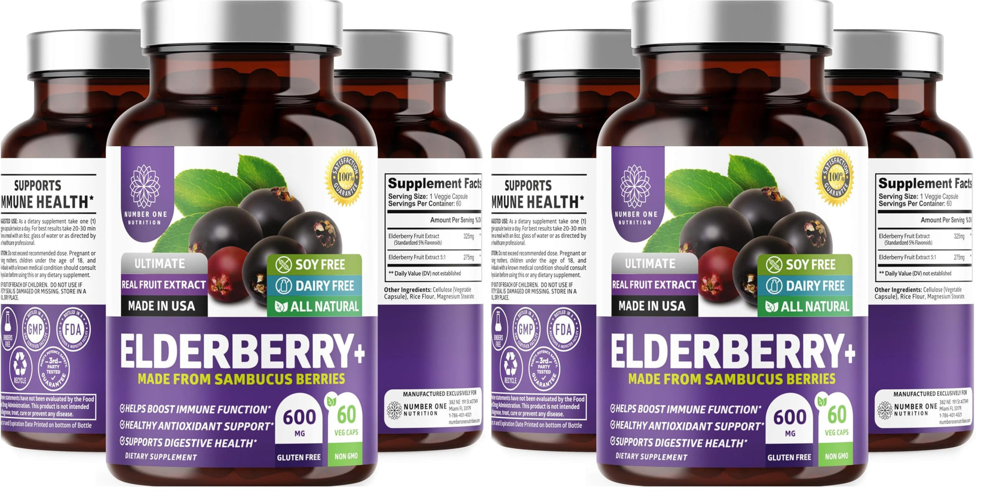 Number One Nutrition N1N Premium Black Elderberry Capsules, 120 Capsules