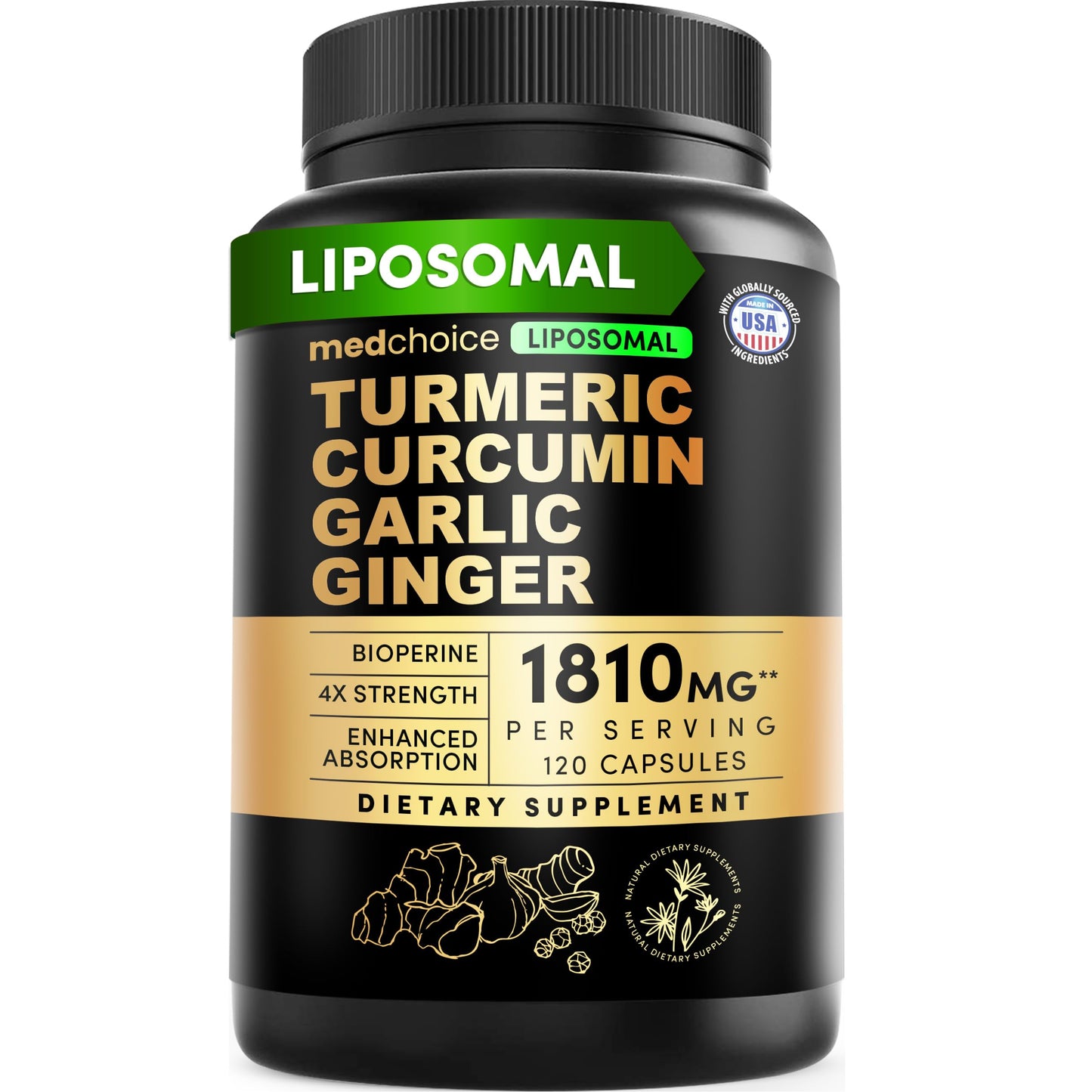 MEDCHOICE Liposomal Turmeric - High-Absorption Curcumin Supplements Capsule, 120 Count