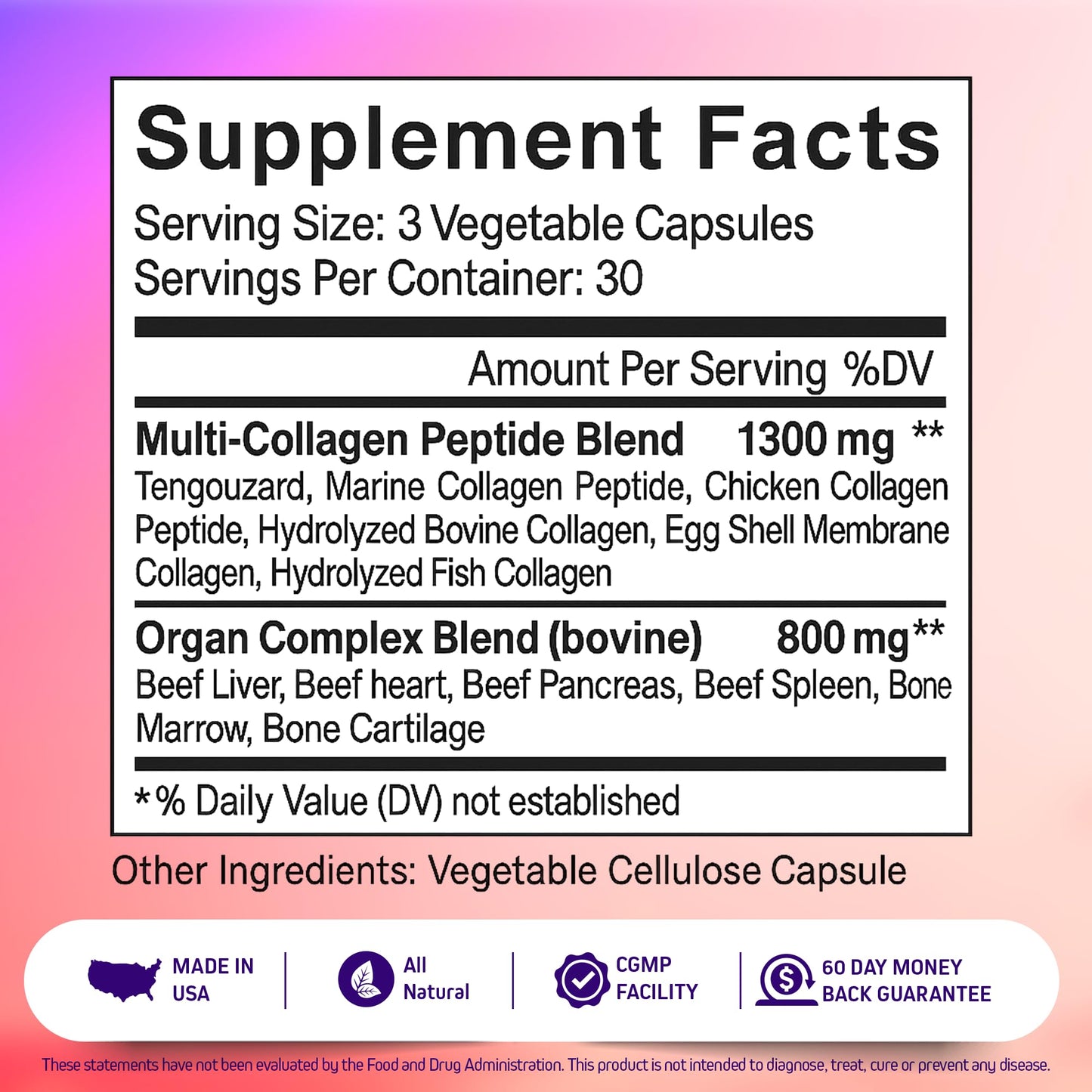 Herbtonics Multi Collagen + Organ Complex Capsules 90 Capsules