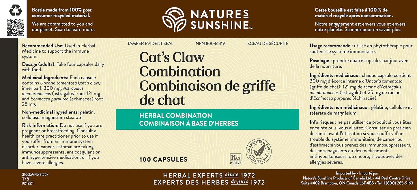 Nature's Sunshine Una de Gato (Cat's Claw) Capsules, 100 Count