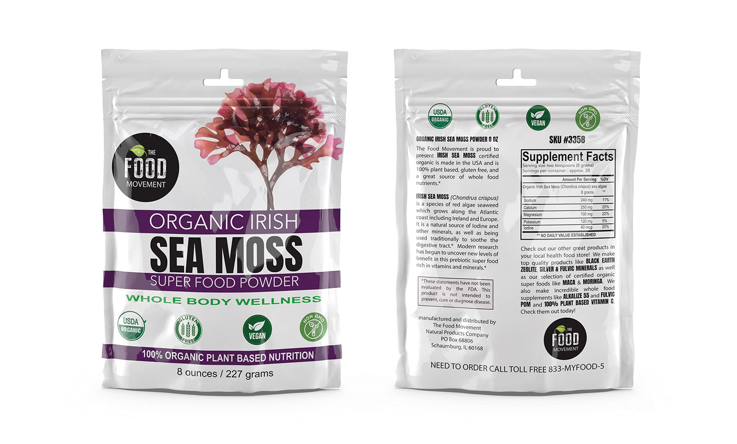Generic The Food Movement Co. Organic Raw Irish Sea Moss Powder 8 Oz