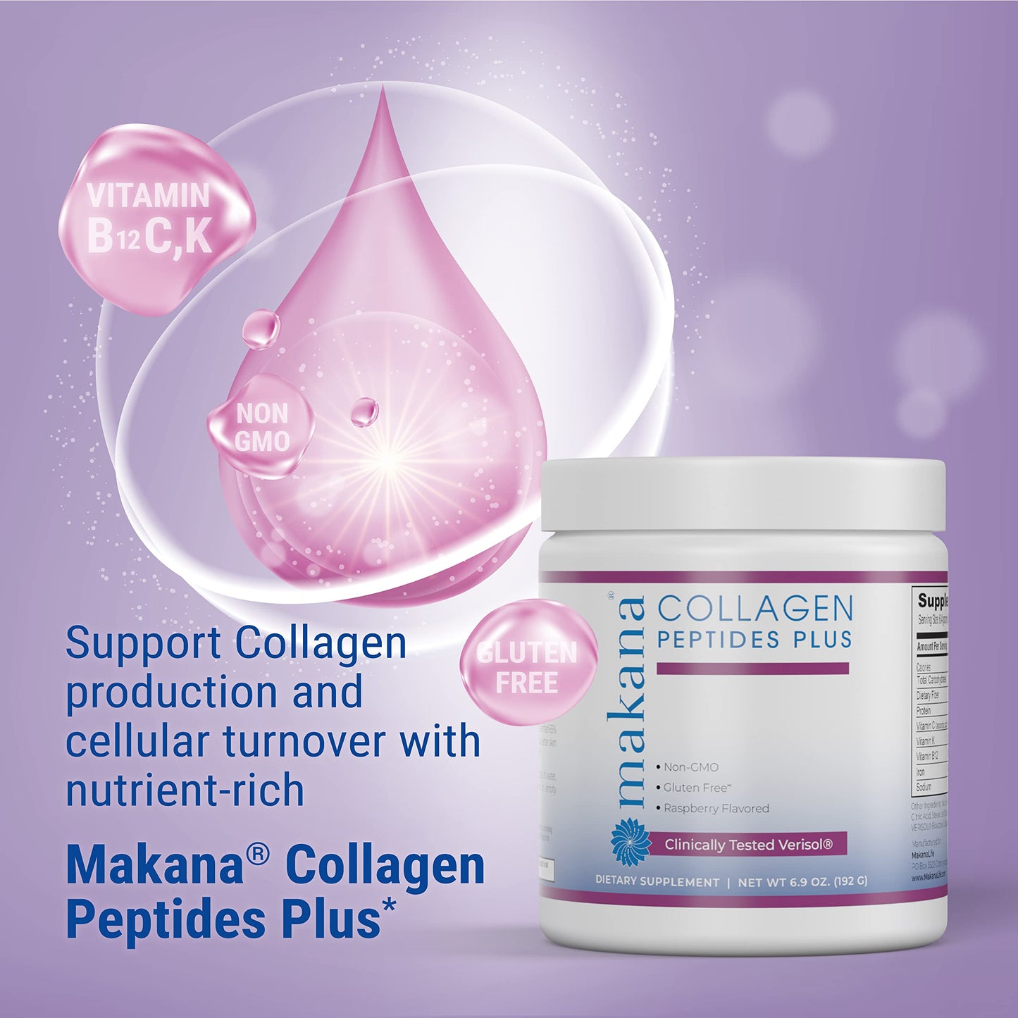 Makana Collagen Peptides Plus – with Verisol®, Vitamin C, Hyaluronic Acid & Amino Acids – Supports Hair, Skin, Nails, & Joints, 6.9 Ounce Powder (Pack of 1)
