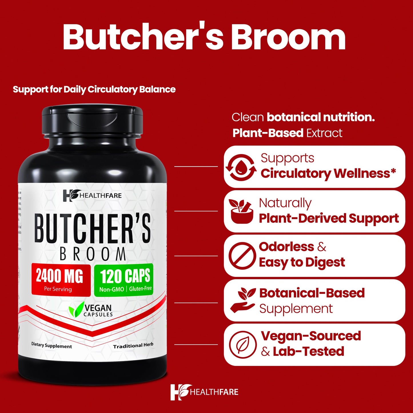 Healthfare Butchers Broom Supplement Capsules 120